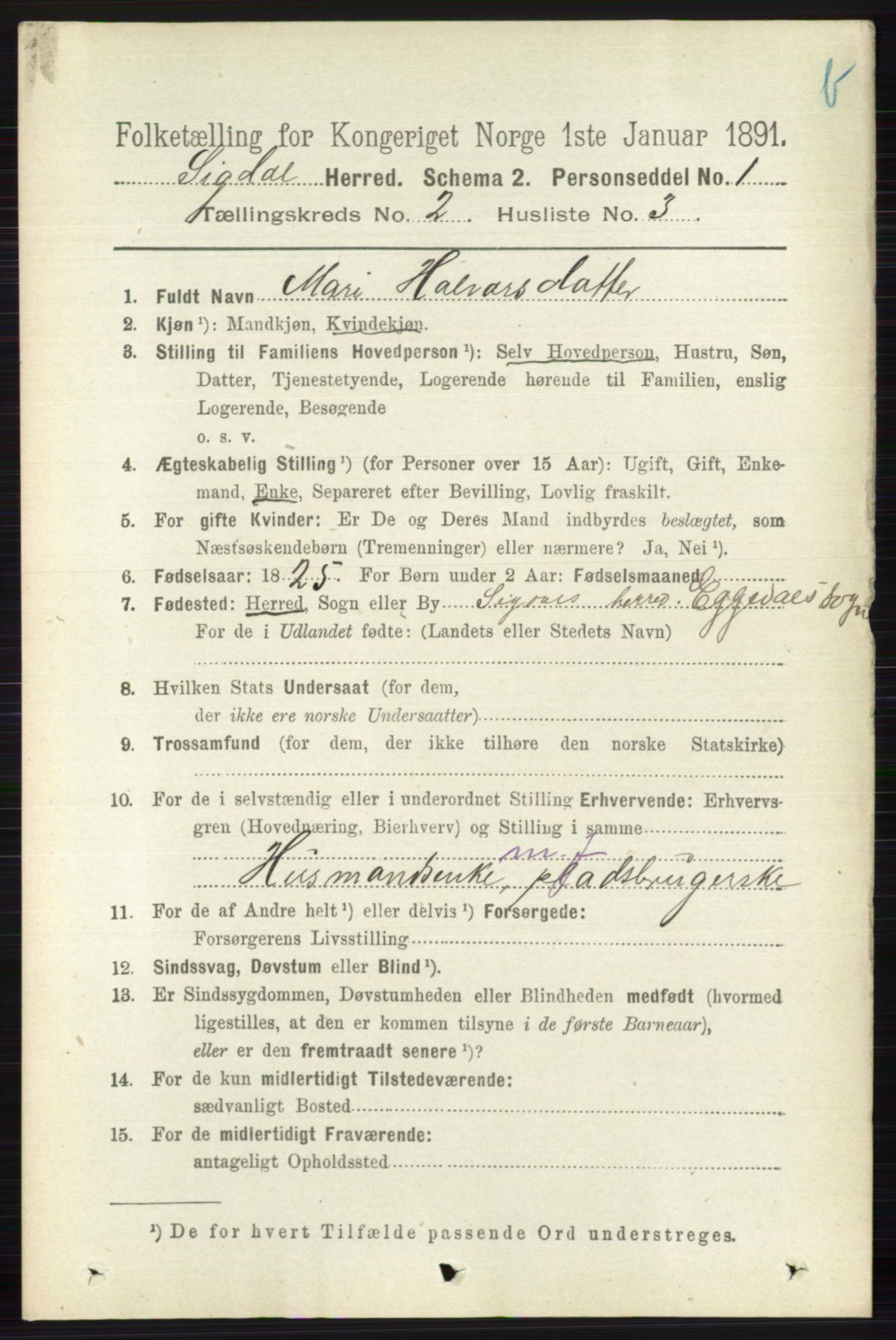 RA, 1891 census for 0621 Sigdal, 1891, p. 3930