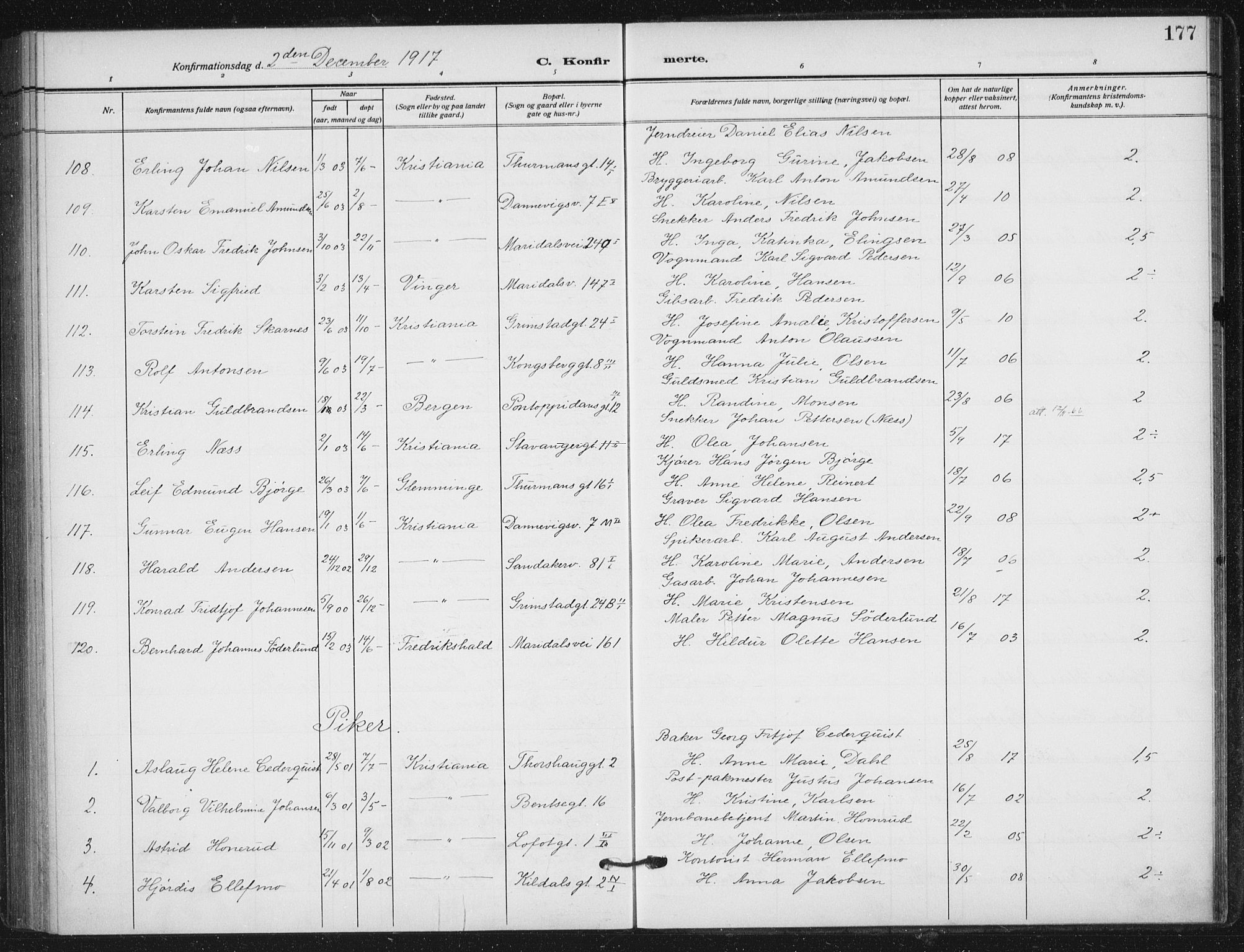 Sagene prestekontor Kirkebøker, SAO/A-10796/F/L0008: Parish register (official) no. 8, 1910-1919, p. 177