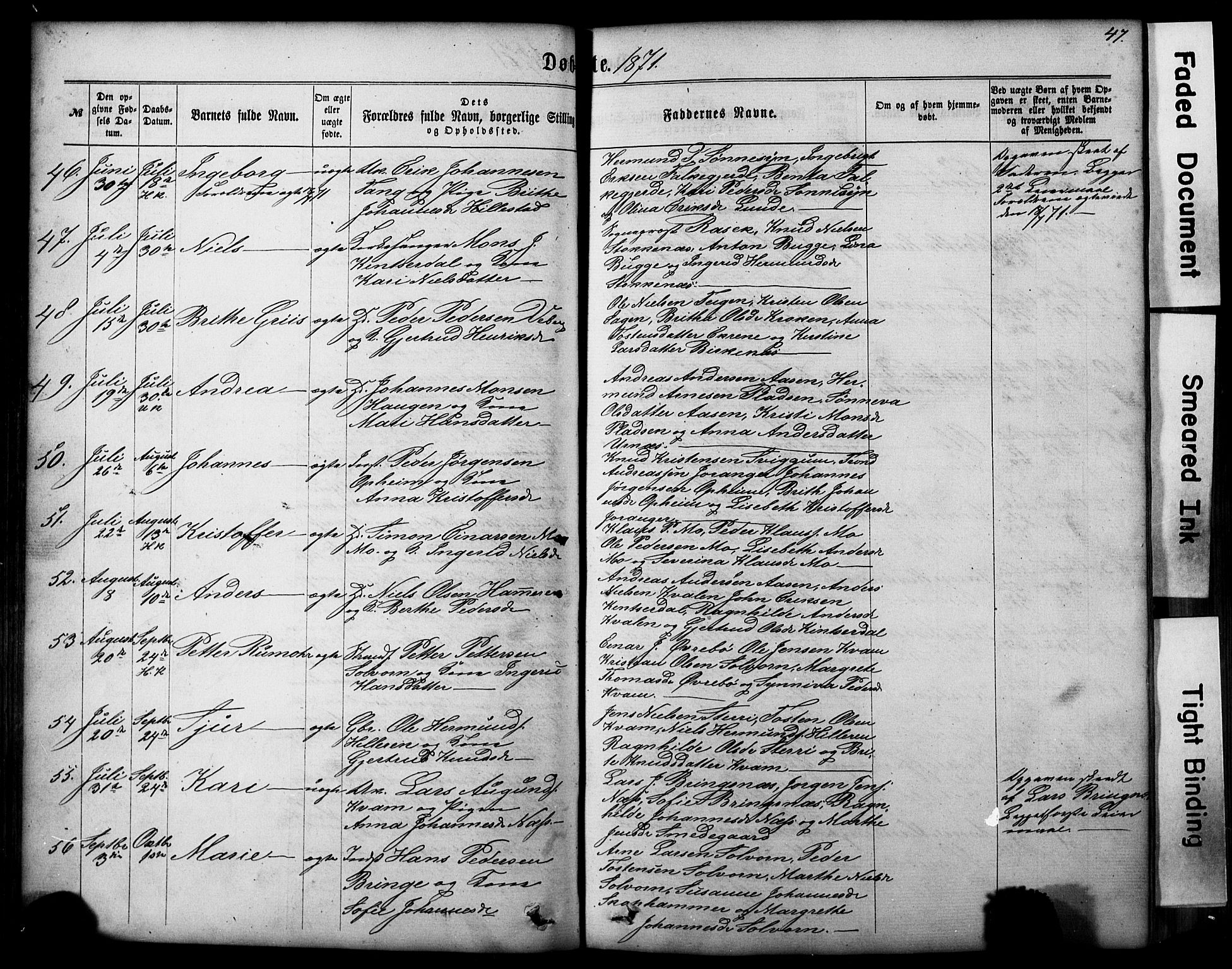 Hafslo sokneprestembete, AV/SAB-A-80301/H/Hab/Haba/L0001: Parish register (copy) no. A 1, 1866-1908, p. 47