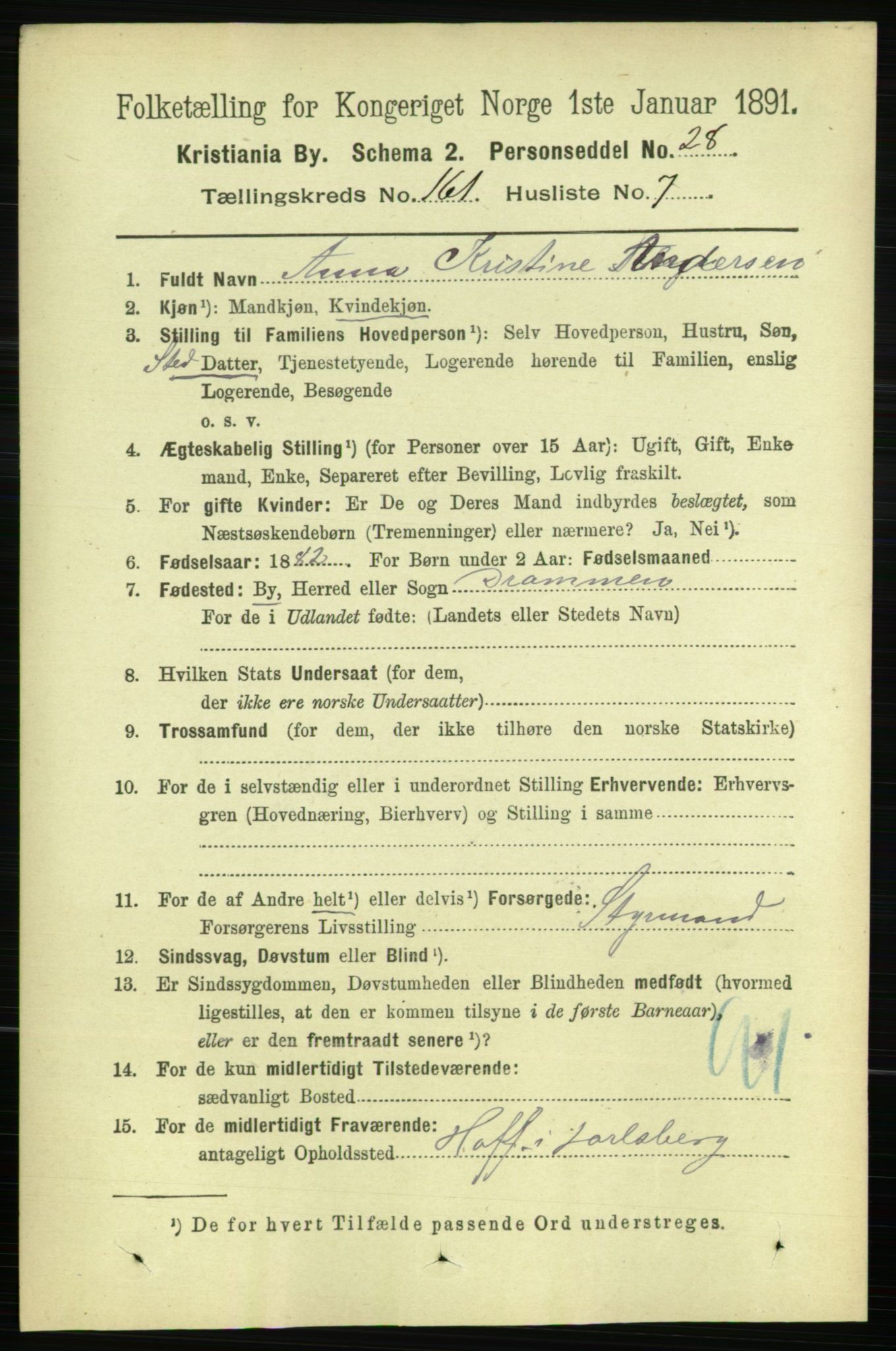 RA, 1891 census for 0301 Kristiania, 1891, p. 91748