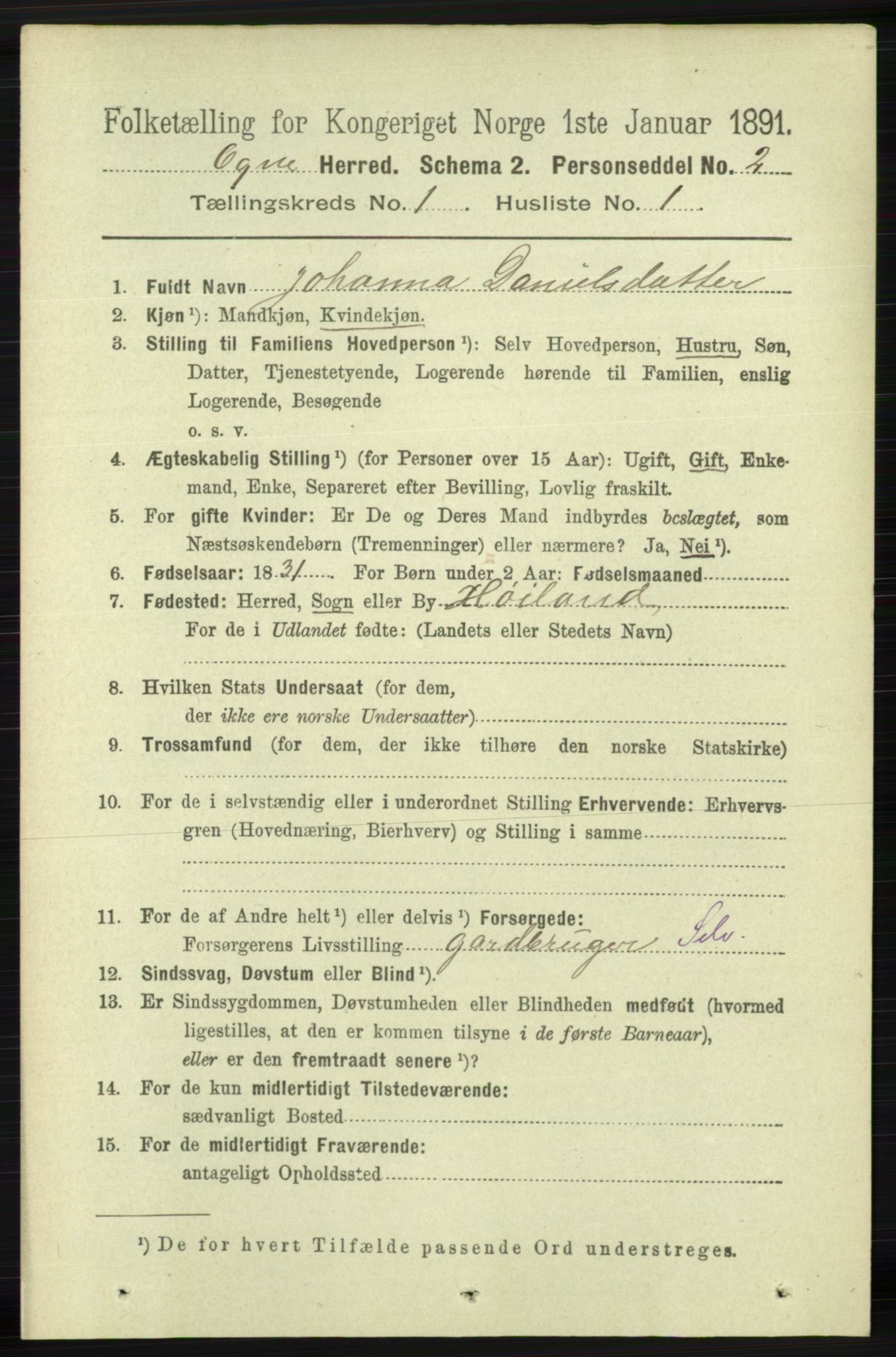 RA, 1891 census for 1117 Ogna, 1891, p. 109