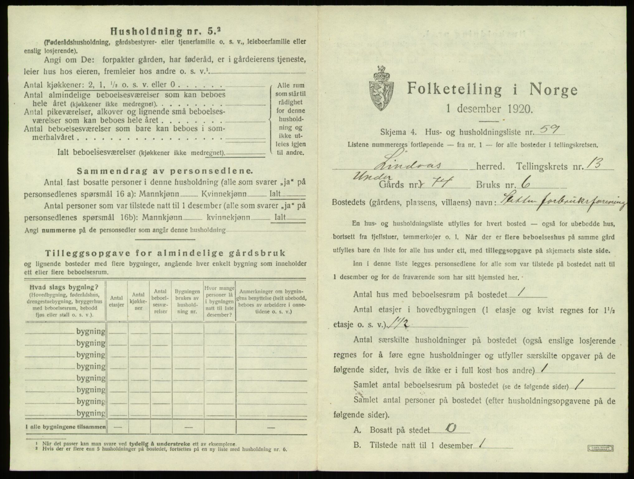 SAB, 1920 census for Lindås, 1920, p. 941