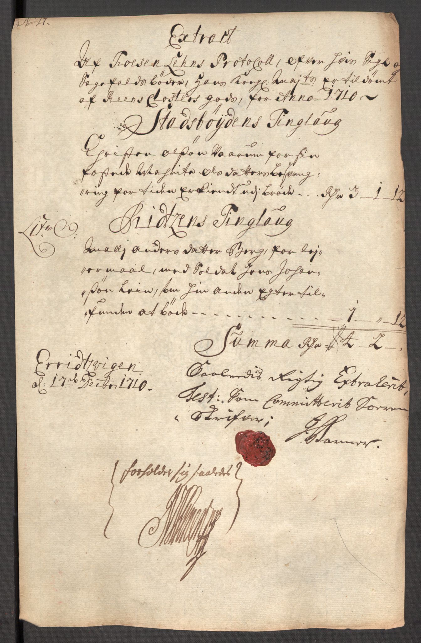 Rentekammeret inntil 1814, Reviderte regnskaper, Fogderegnskap, AV/RA-EA-4092/R57/L3859: Fogderegnskap Fosen, 1710, p. 133