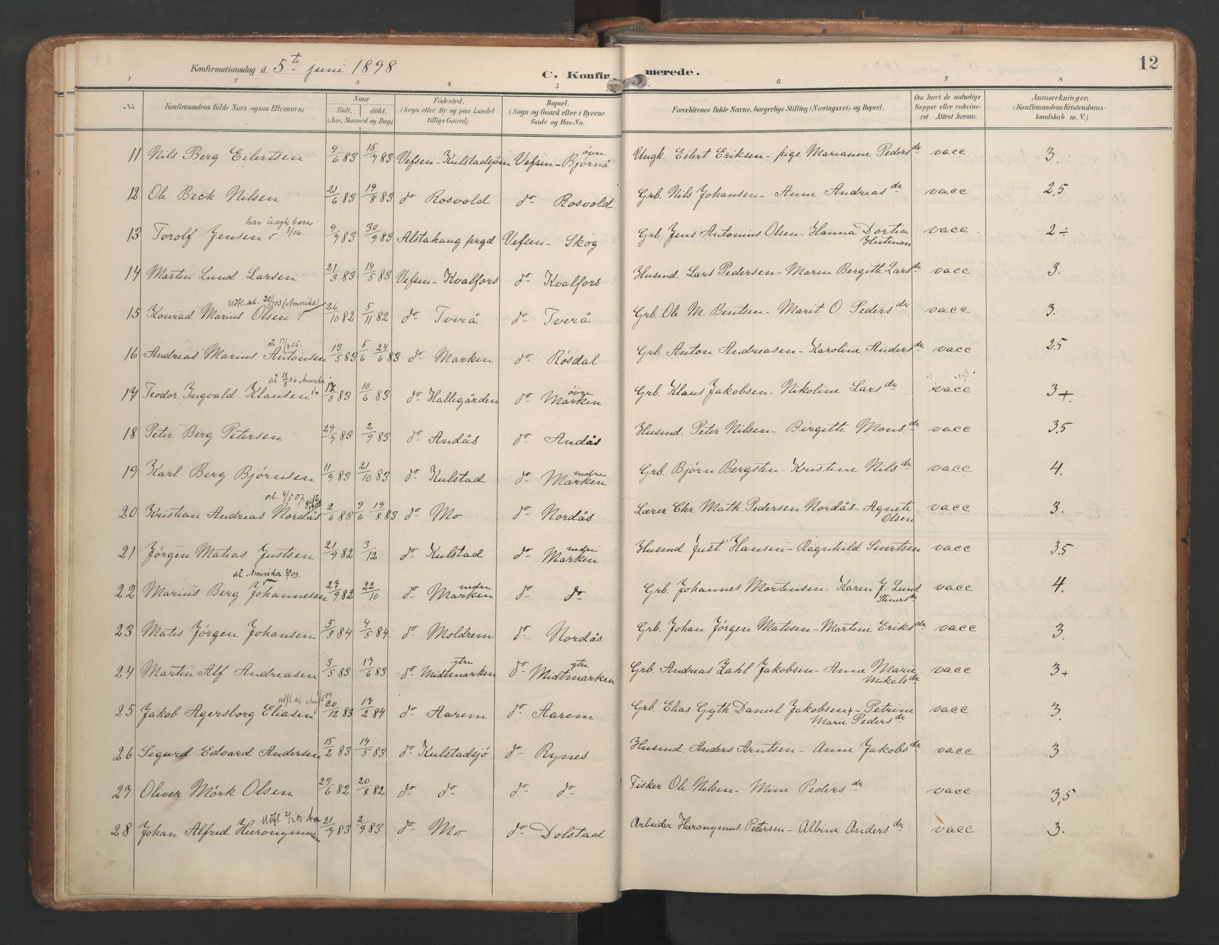 Ministerialprotokoller, klokkerbøker og fødselsregistre - Nordland, AV/SAT-A-1459/820/L0298: Parish register (official) no. 820A19, 1897-1915, p. 12