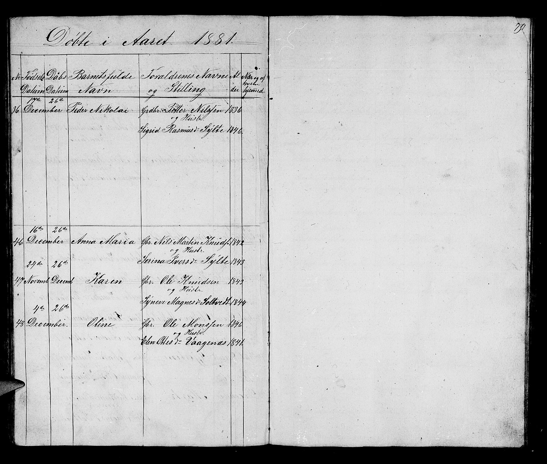 Manger sokneprestembete, SAB/A-76801/H/Hab: Parish register (copy) no. B 1, 1856-1881, p. 79