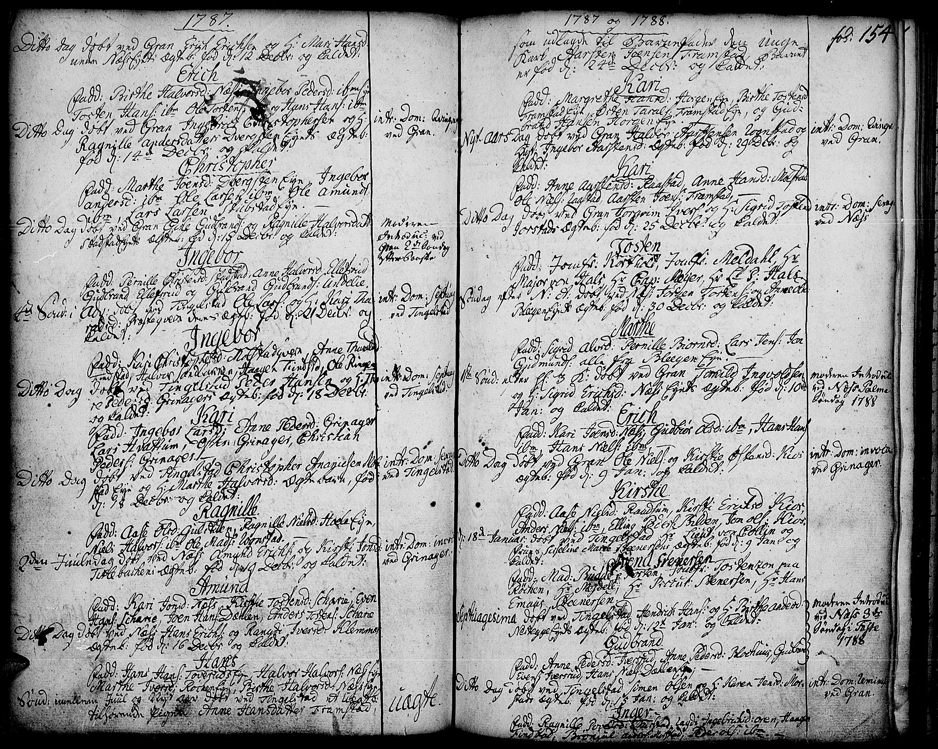 Gran prestekontor, SAH/PREST-112/H/Ha/Haa/L0005: Parish register (official) no. 5, 1776-1788, p. 154