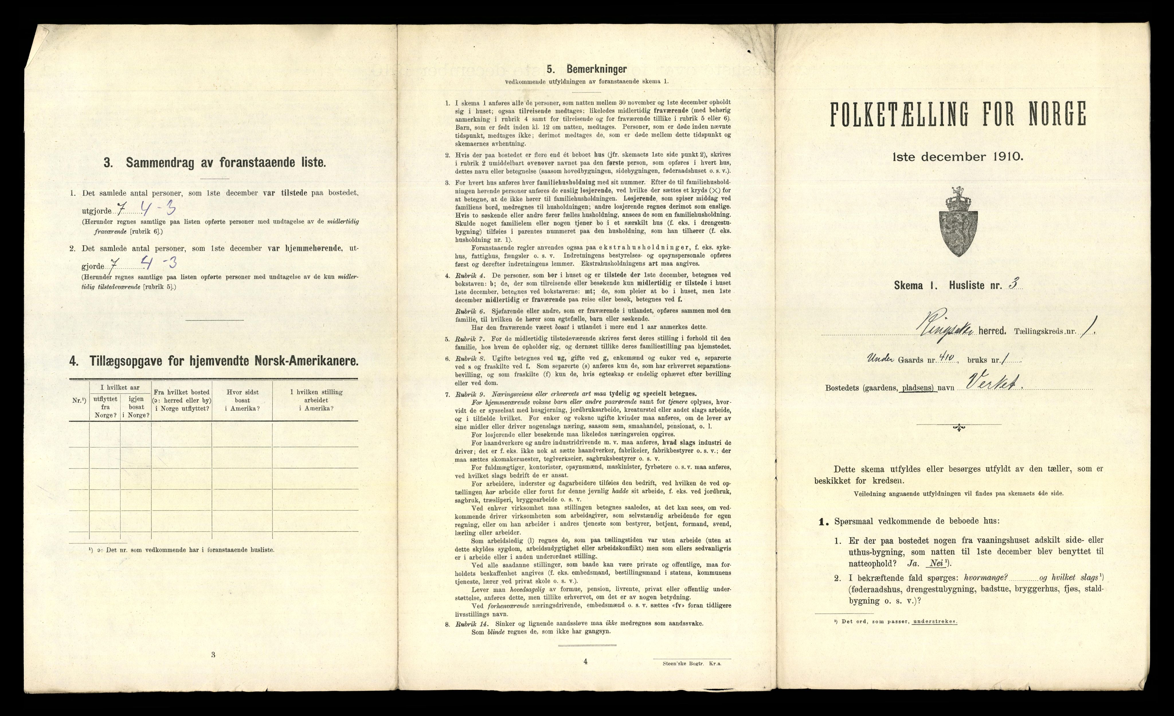 RA, 1910 census for Ringsaker, 1910, p. 105