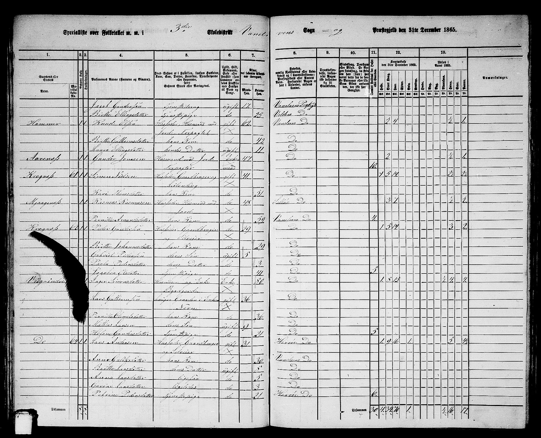 RA, 1865 census for Vanylven, 1865, p. 53