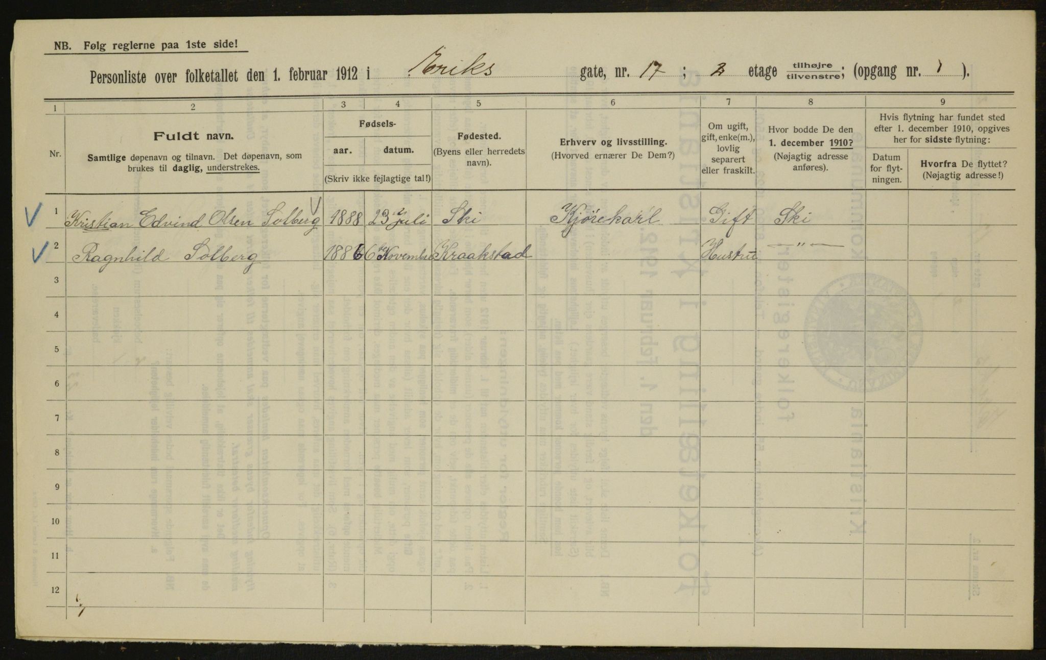 OBA, Municipal Census 1912 for Kristiania, 1912, p. 20046