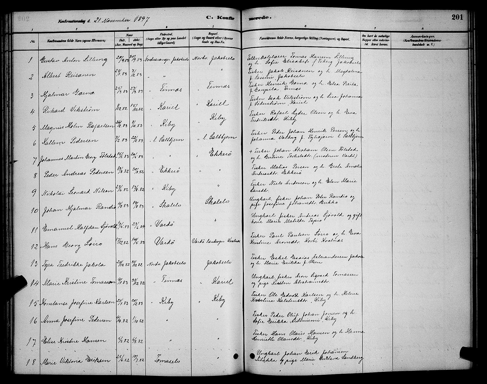 Vadsø sokneprestkontor, SATØ/S-1325/H/Hb/L0003klokker: Parish register (copy) no. 3, 1881-1901, p. 201