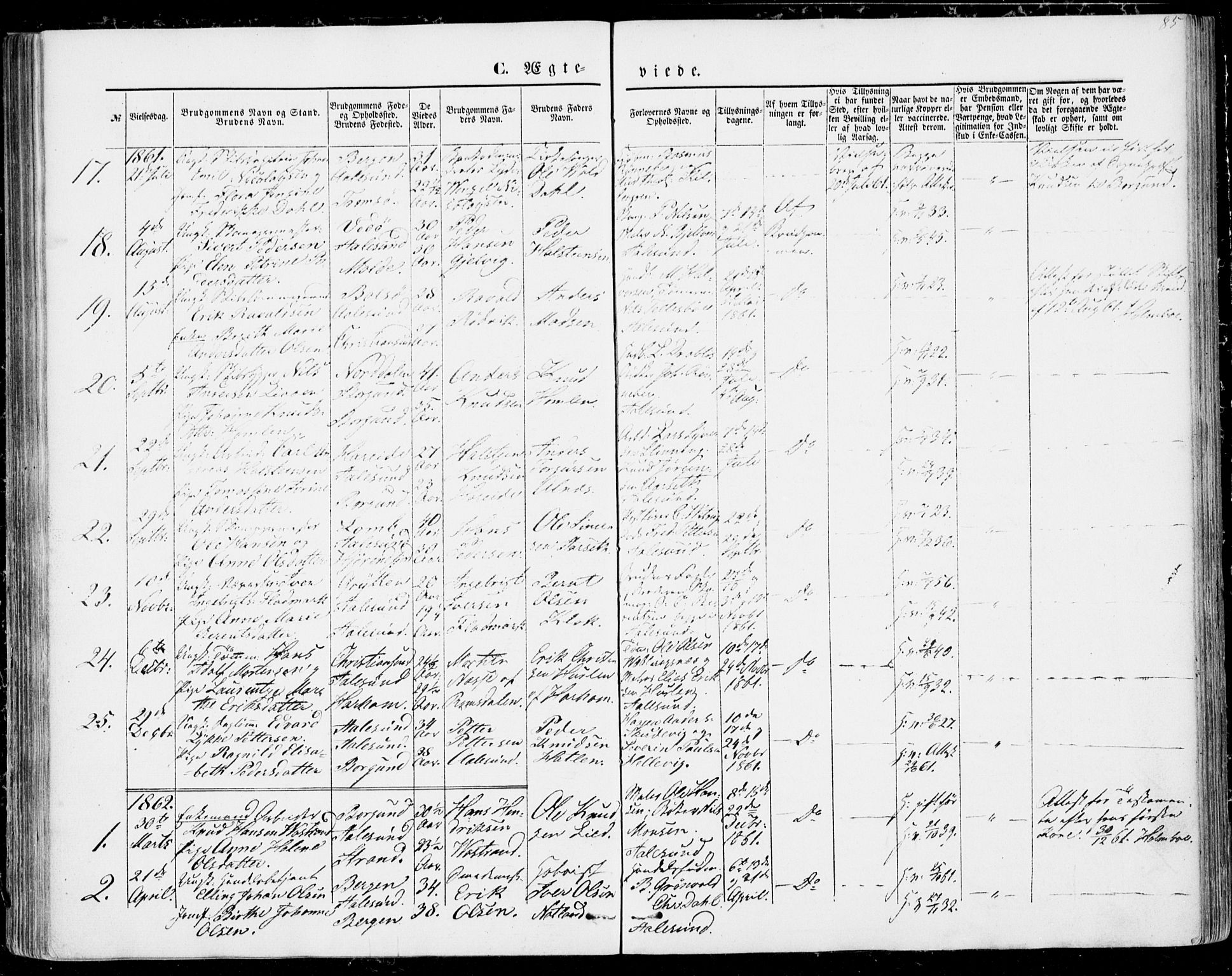 Ministerialprotokoller, klokkerbøker og fødselsregistre - Møre og Romsdal, AV/SAT-A-1454/529/L0451: Parish register (official) no. 529A01, 1855-1863, p. 85