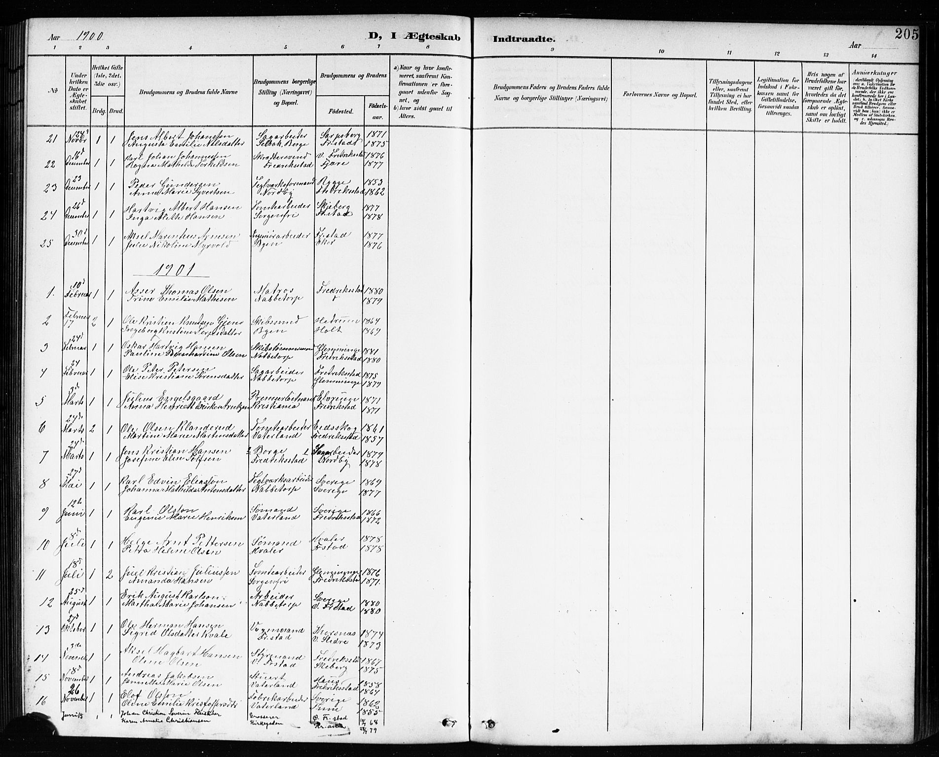 Østre Fredrikstad prestekontor Kirkebøker, AV/SAO-A-10907/G/Ga/L0002: Parish register (copy) no. 2, 1900-1919, p. 205