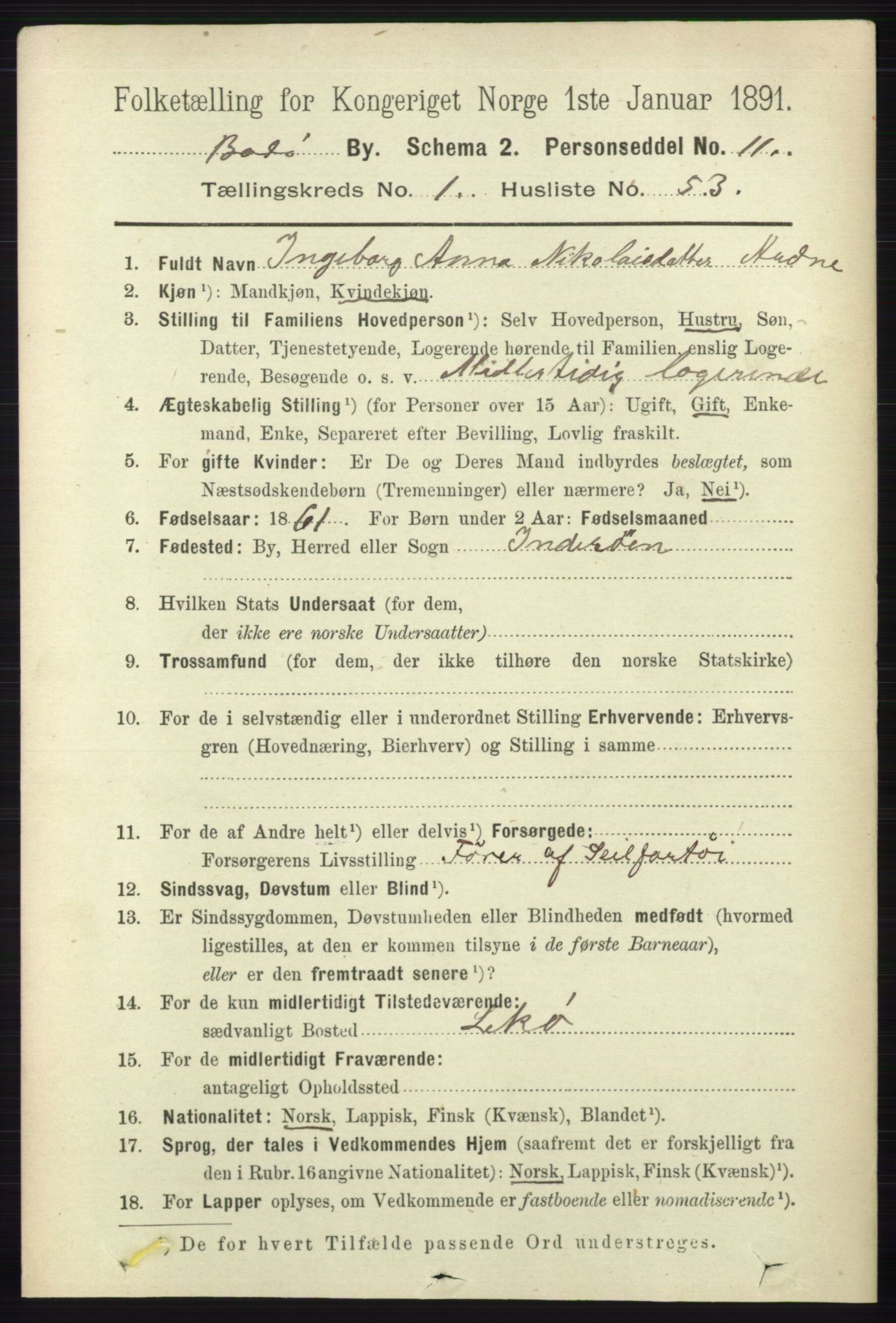 RA, 1891 census for 1804 Bodø, 1891, p. 844