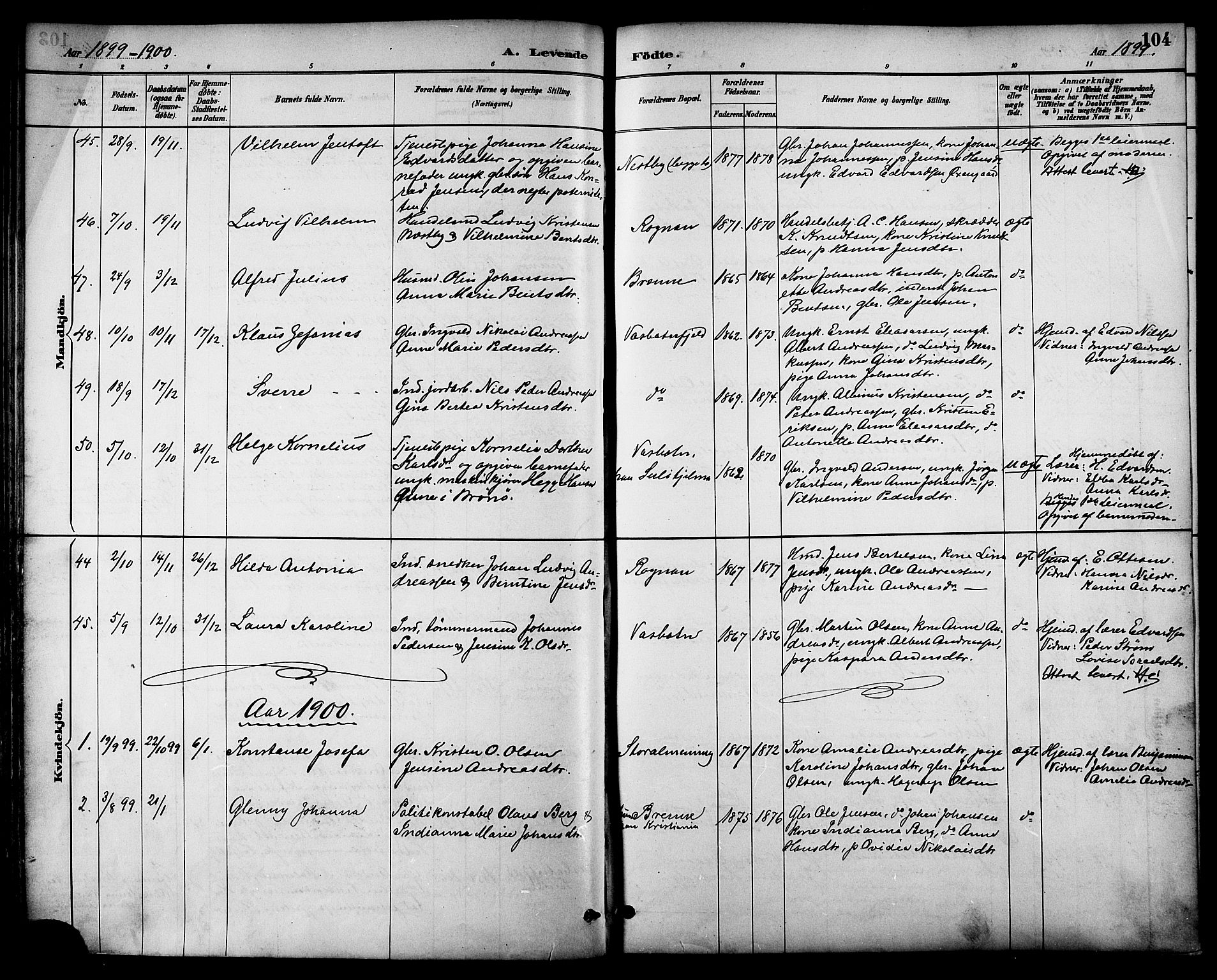 Ministerialprotokoller, klokkerbøker og fødselsregistre - Nordland, SAT/A-1459/847/L0669: Parish register (official) no. 847A09, 1887-1901, p. 104