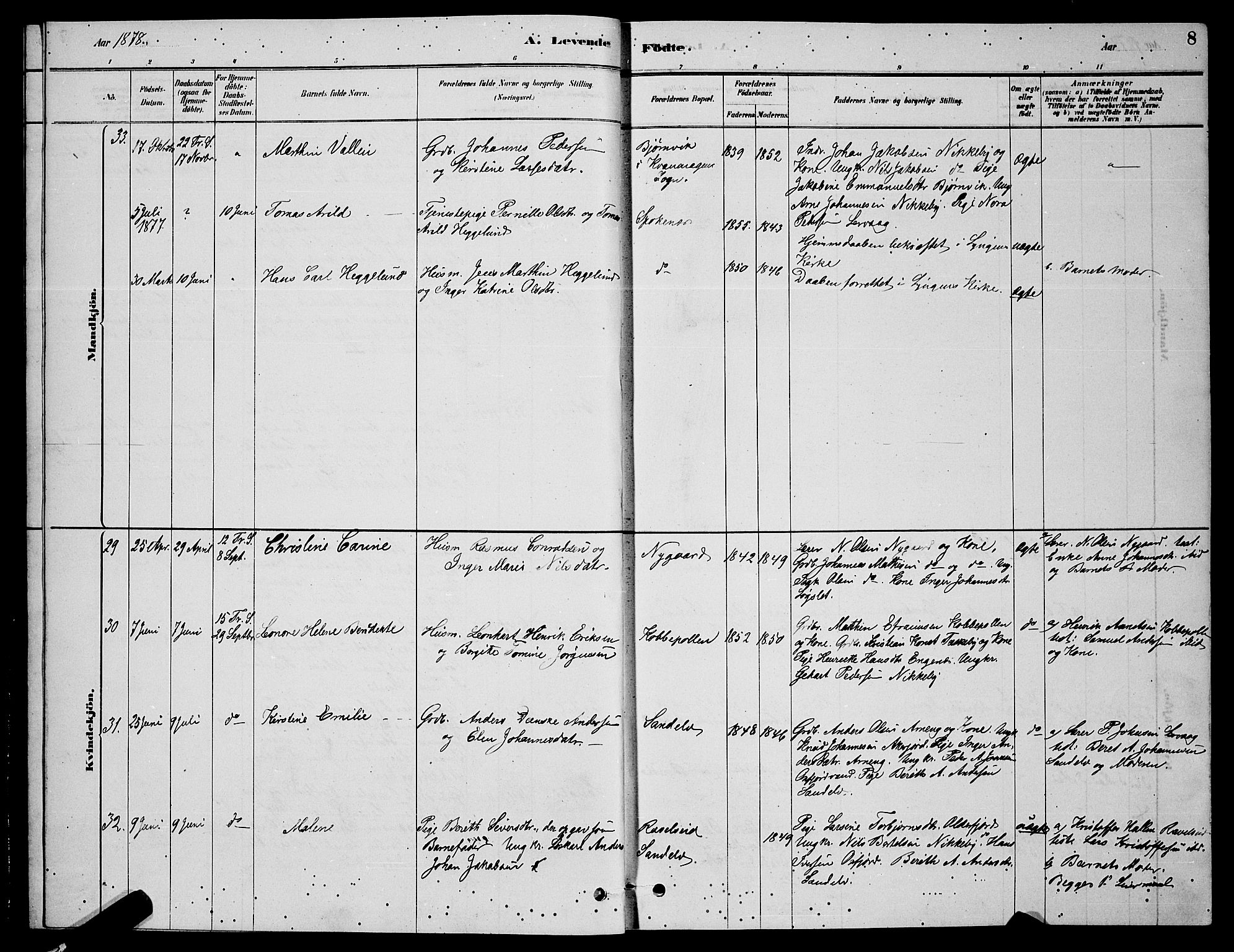 Skjervøy sokneprestkontor, AV/SATØ-S-1300/H/Ha/Hab/L0006klokker: Parish register (copy) no. 6, 1878-1888, p. 8