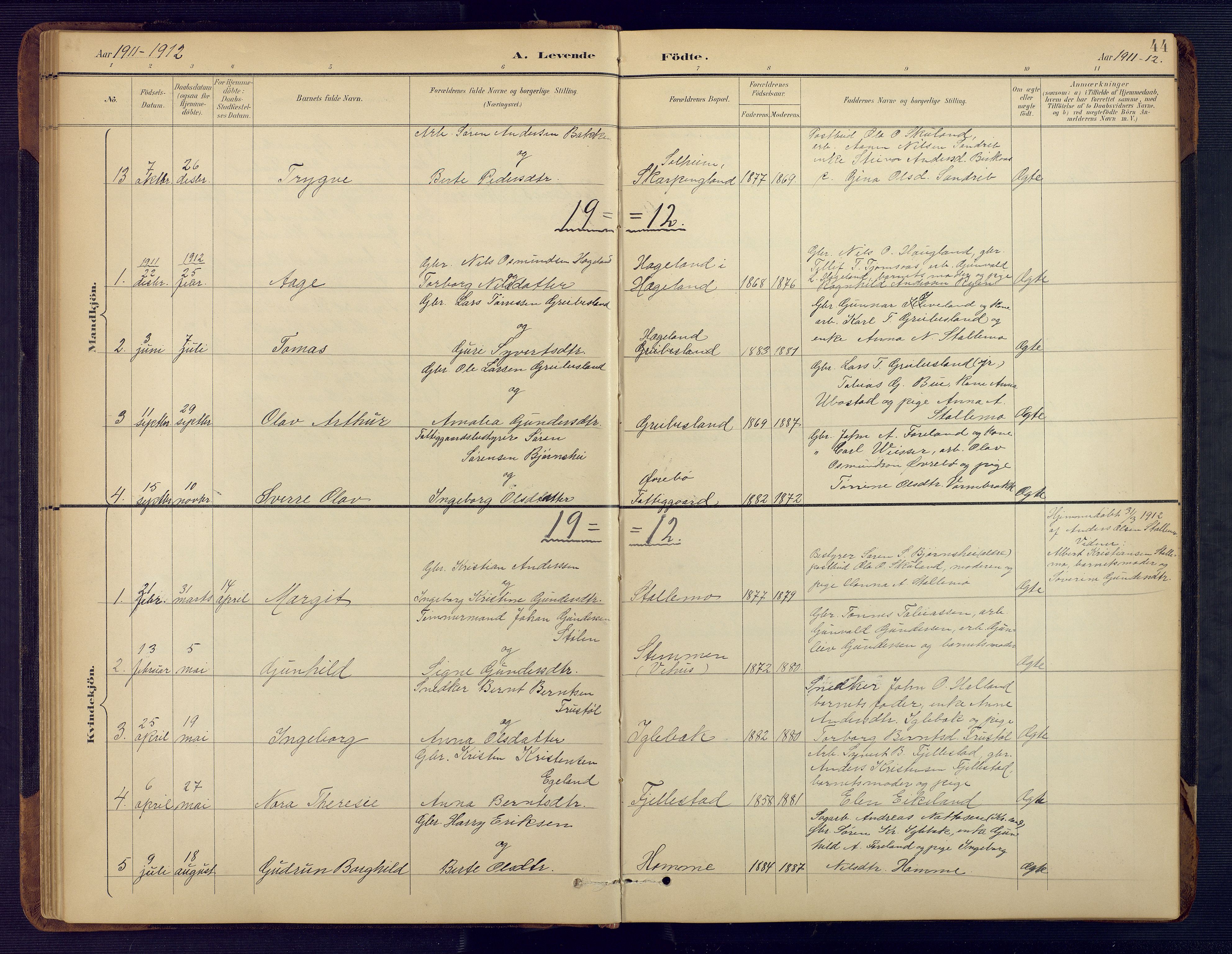 Vennesla sokneprestkontor, SAK/1111-0045/Fb/Fbc/L0003: Parish register (copy) no. B 3, 1895-1946, p. 44