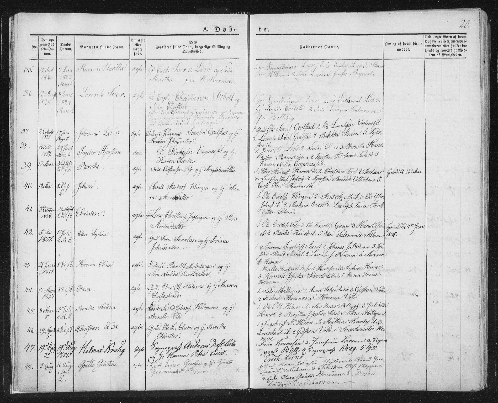 Ministerialprotokoller, klokkerbøker og fødselsregistre - Nord-Trøndelag, AV/SAT-A-1458/764/L0551: Parish register (official) no. 764A07a, 1824-1864, p. 20