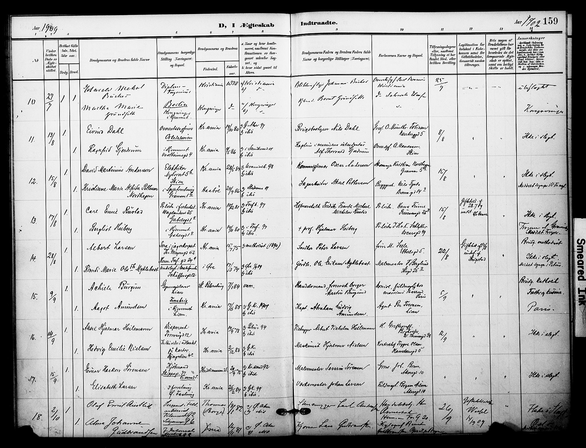 Garnisonsmenigheten Kirkebøker, SAO/A-10846/F/Fa/L0014: Parish register (official) no. 14, 1905-1914, p. 159