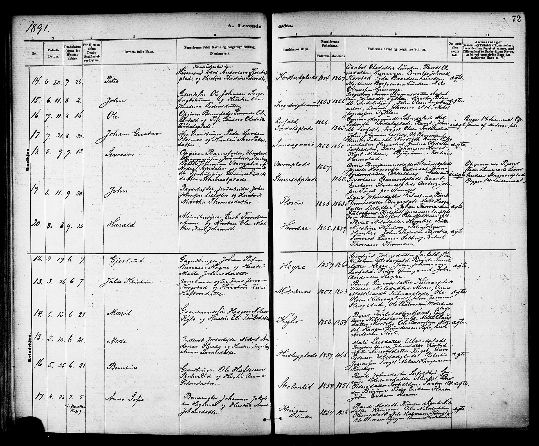 Ministerialprotokoller, klokkerbøker og fødselsregistre - Nord-Trøndelag, SAT/A-1458/703/L0030: Parish register (official) no. 703A03, 1880-1892, p. 72