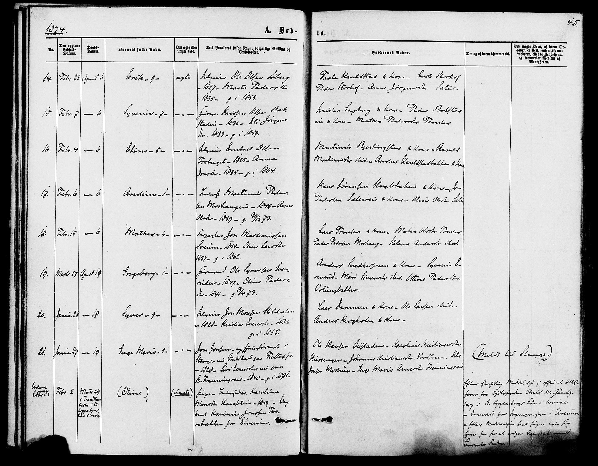 Romedal prestekontor, AV/SAH-PREST-004/K/L0006: Parish register (official) no. 6, 1866-1886, p. 45