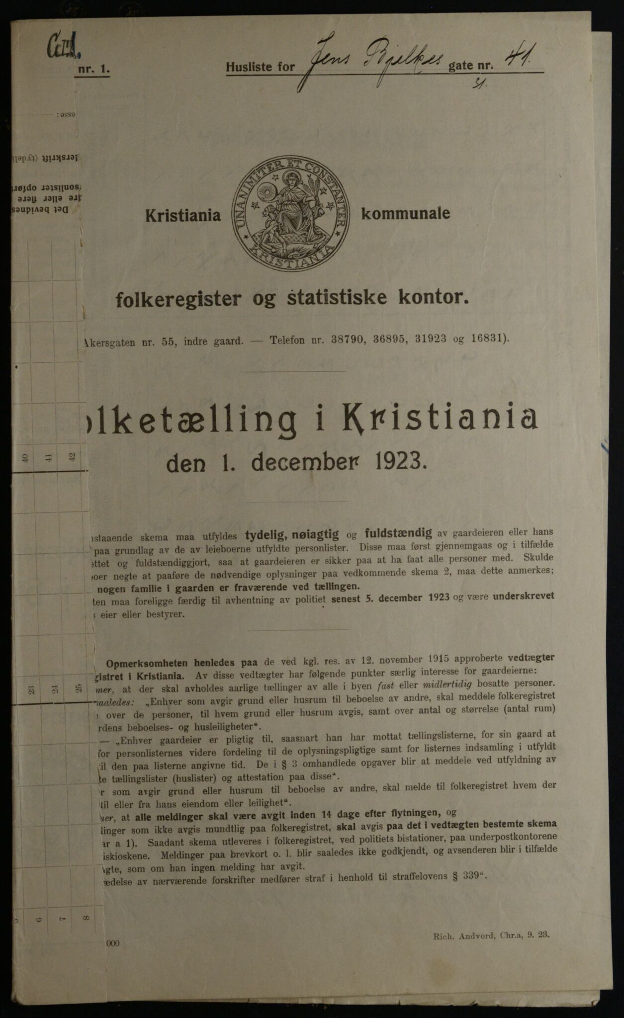 OBA, Municipal Census 1923 for Kristiania, 1923, p. 51896