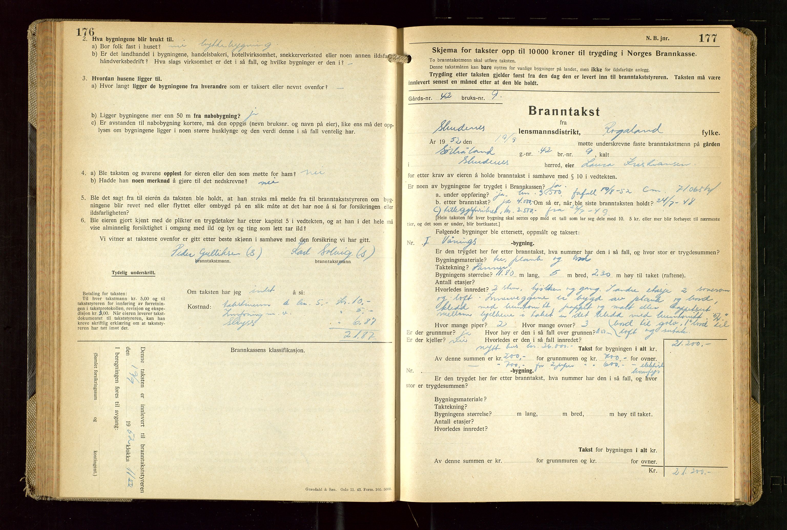 Skudenes lensmannskontor, AV/SAST-A-100444/Gob/L0003: "Brandtakstprotokoll", 1942-1954, p. 176-177