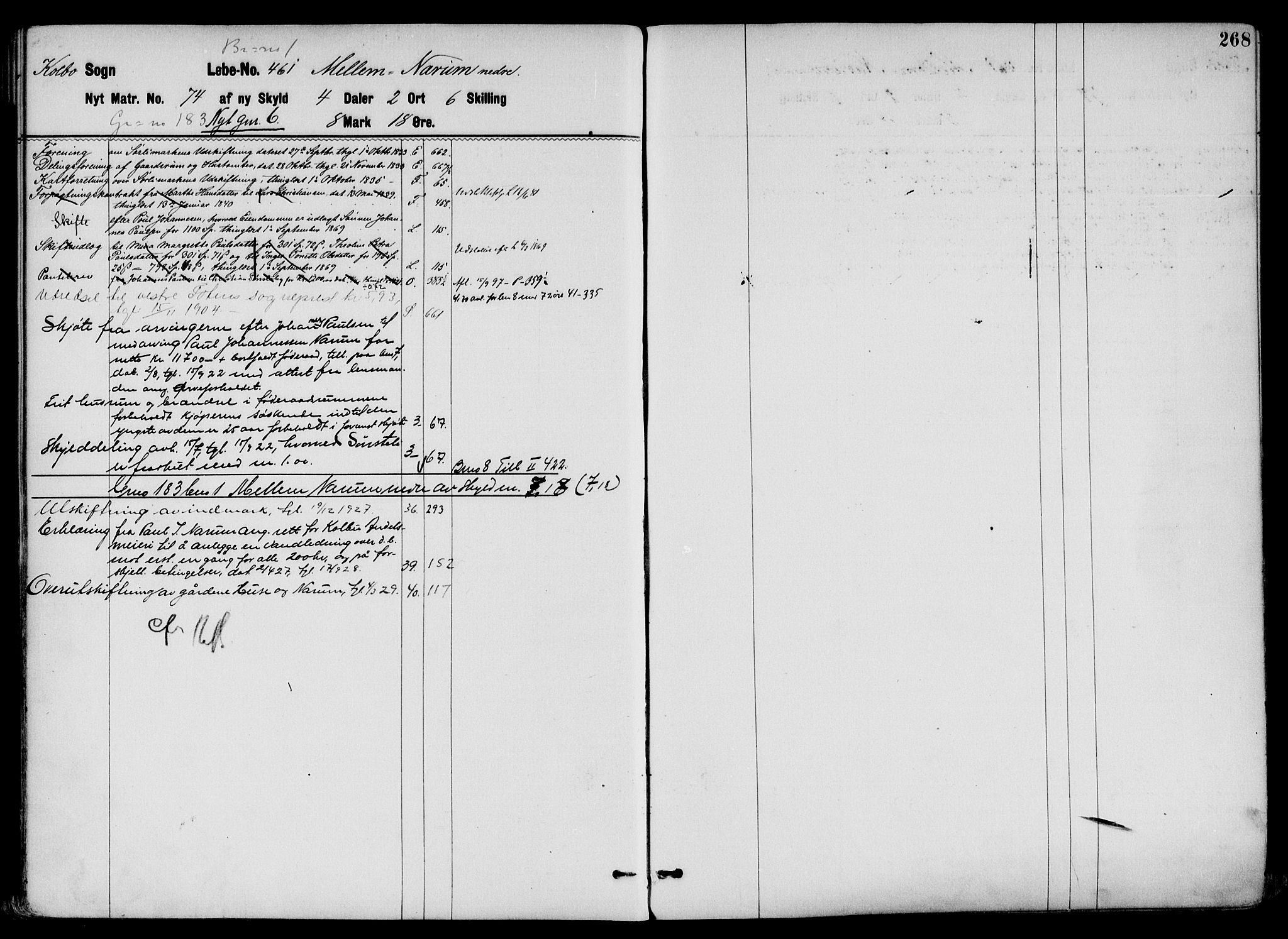 Toten tingrett, SAH/TING-006/H/Ha/Haa/L0036: Mortgage register no. 36, 1878, p. 268