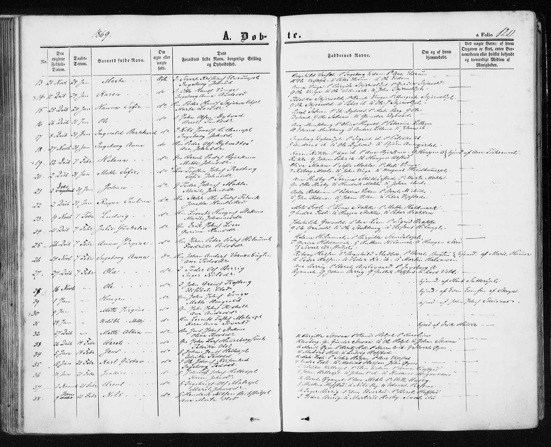 Ministerialprotokoller, klokkerbøker og fødselsregistre - Nord-Trøndelag, SAT/A-1458/709/L0075: Parish register (official) no. 709A15, 1859-1870, p. 120