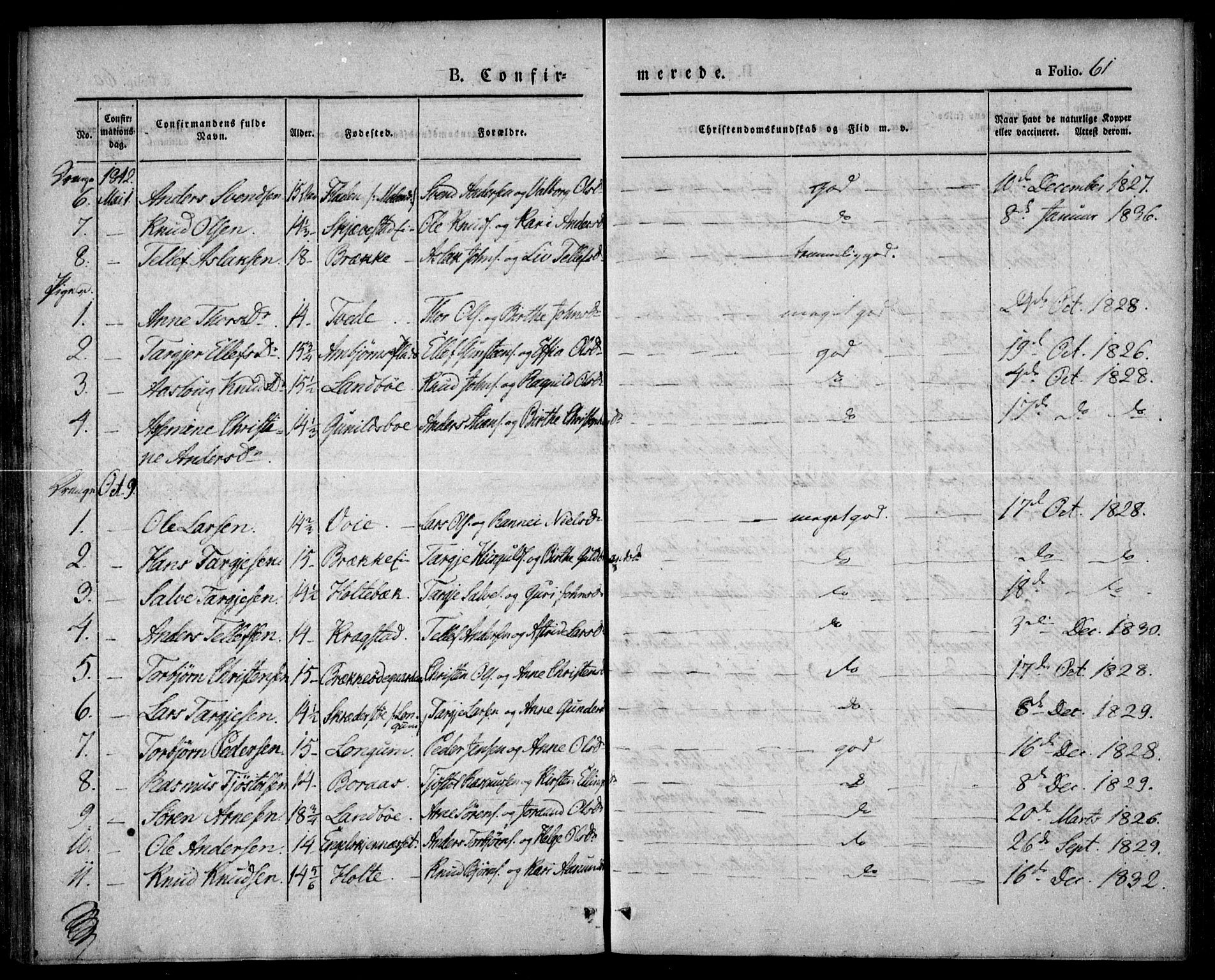 Austre Moland sokneprestkontor, AV/SAK-1111-0001/F/Fa/Faa/L0006: Parish register (official) no. A 6, 1837-1846, p. 61