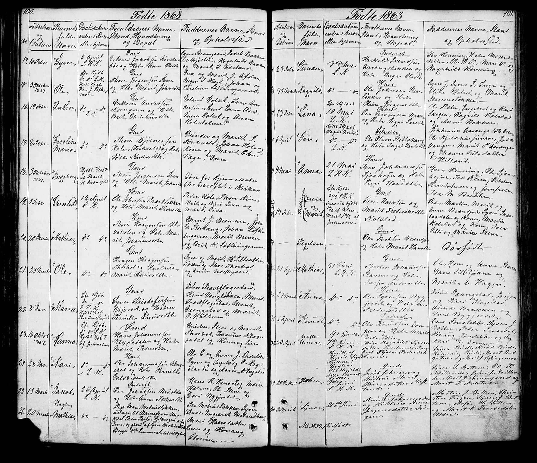Lesja prestekontor, SAH/PREST-068/H/Ha/Hab/L0005: Parish register (copy) no. 5, 1850-1894, p. 100-101