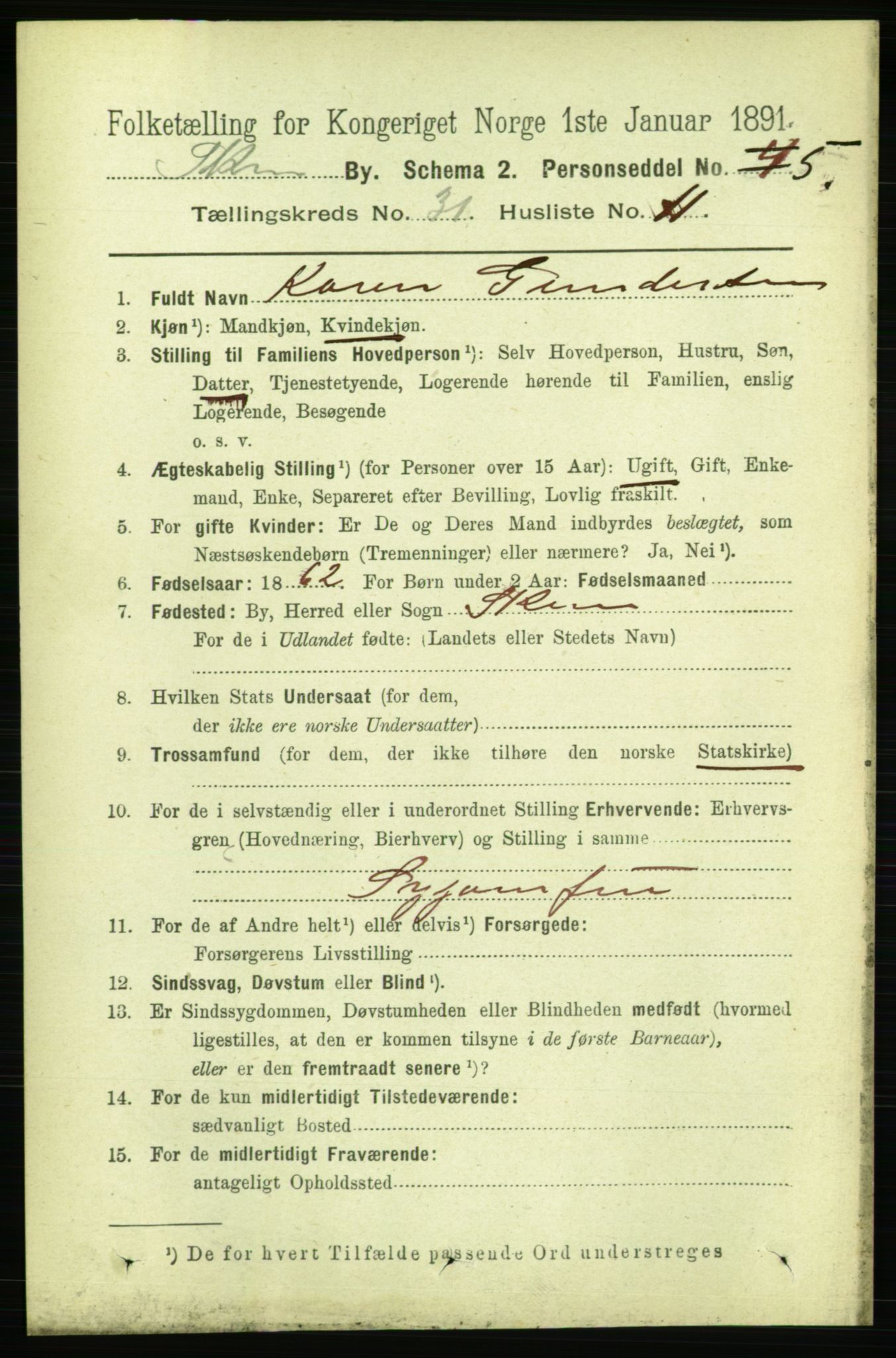 RA, 1891 census for 0806 Skien, 1891, p. 7121