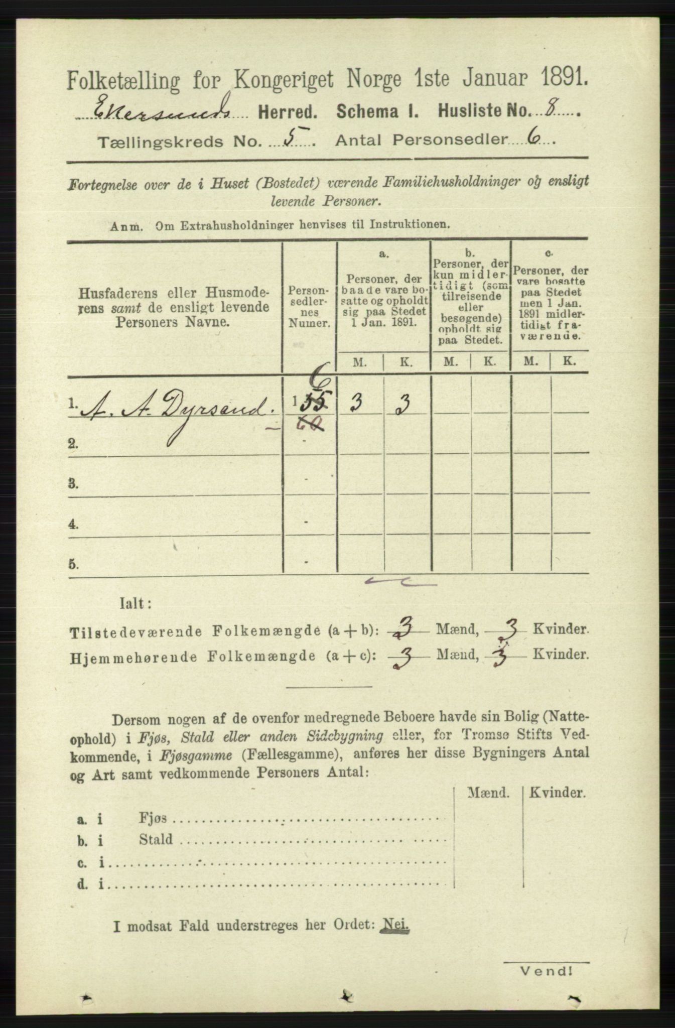 RA, 1891 census for 1116 Eigersund herred, 1891, p. 2024