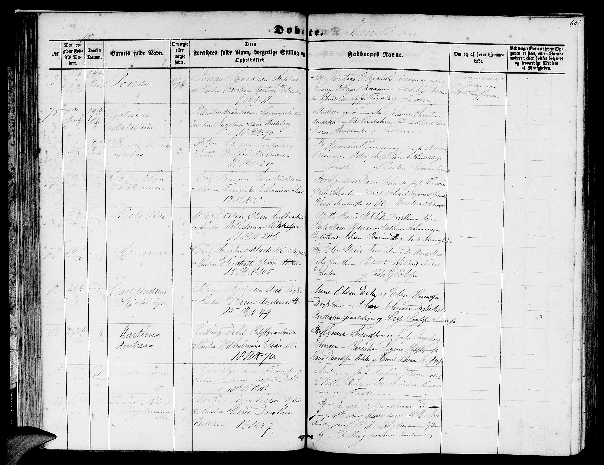 Domkirken sokneprestembete, AV/SAB-A-74801/H/Hab/L0011: Parish register (copy) no. B 4, 1856-1862, p. 60