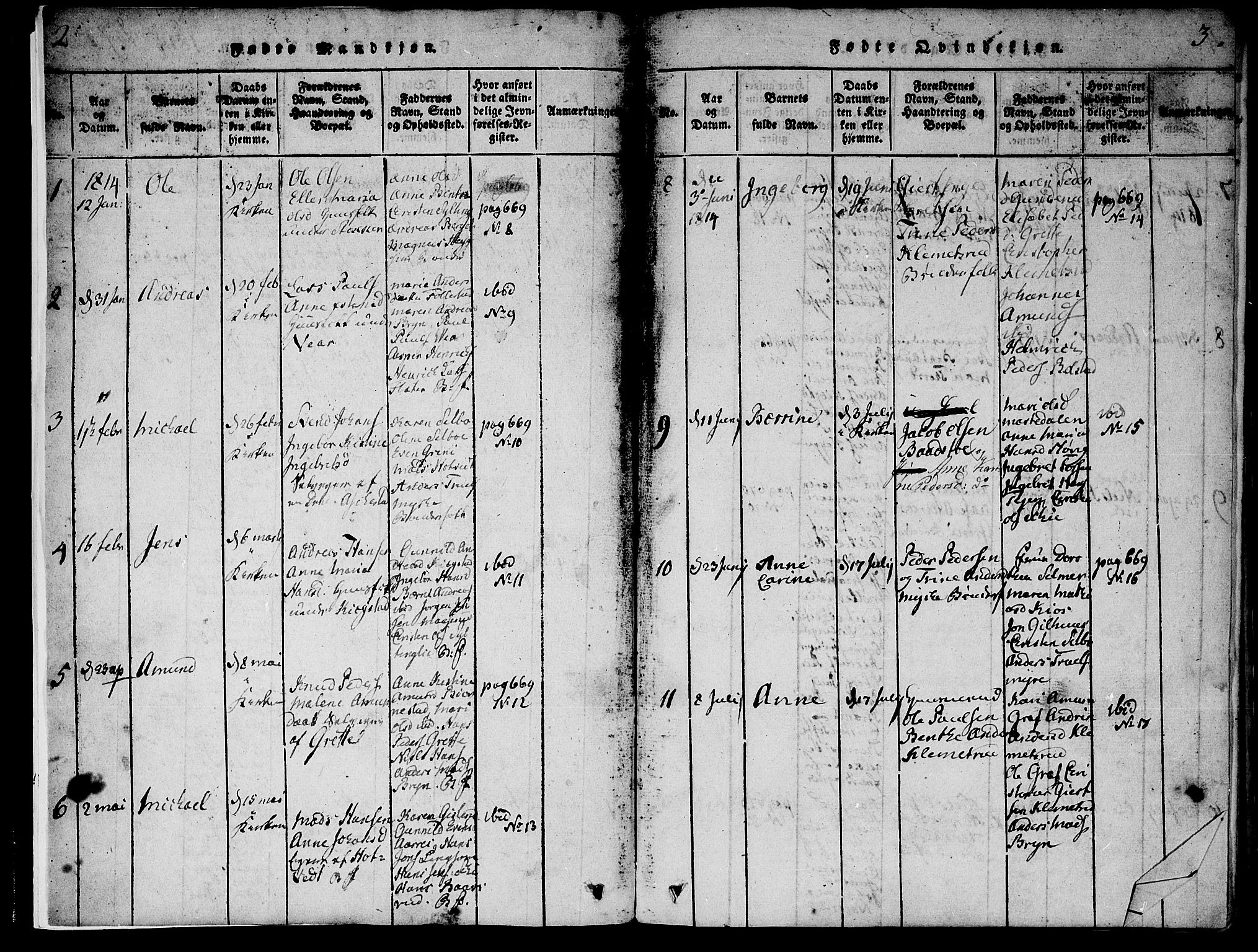 Røyken kirkebøker, SAKO/A-241/F/Fa/L0004: Parish register (official) no. 4, 1814-1832, p. 2-3