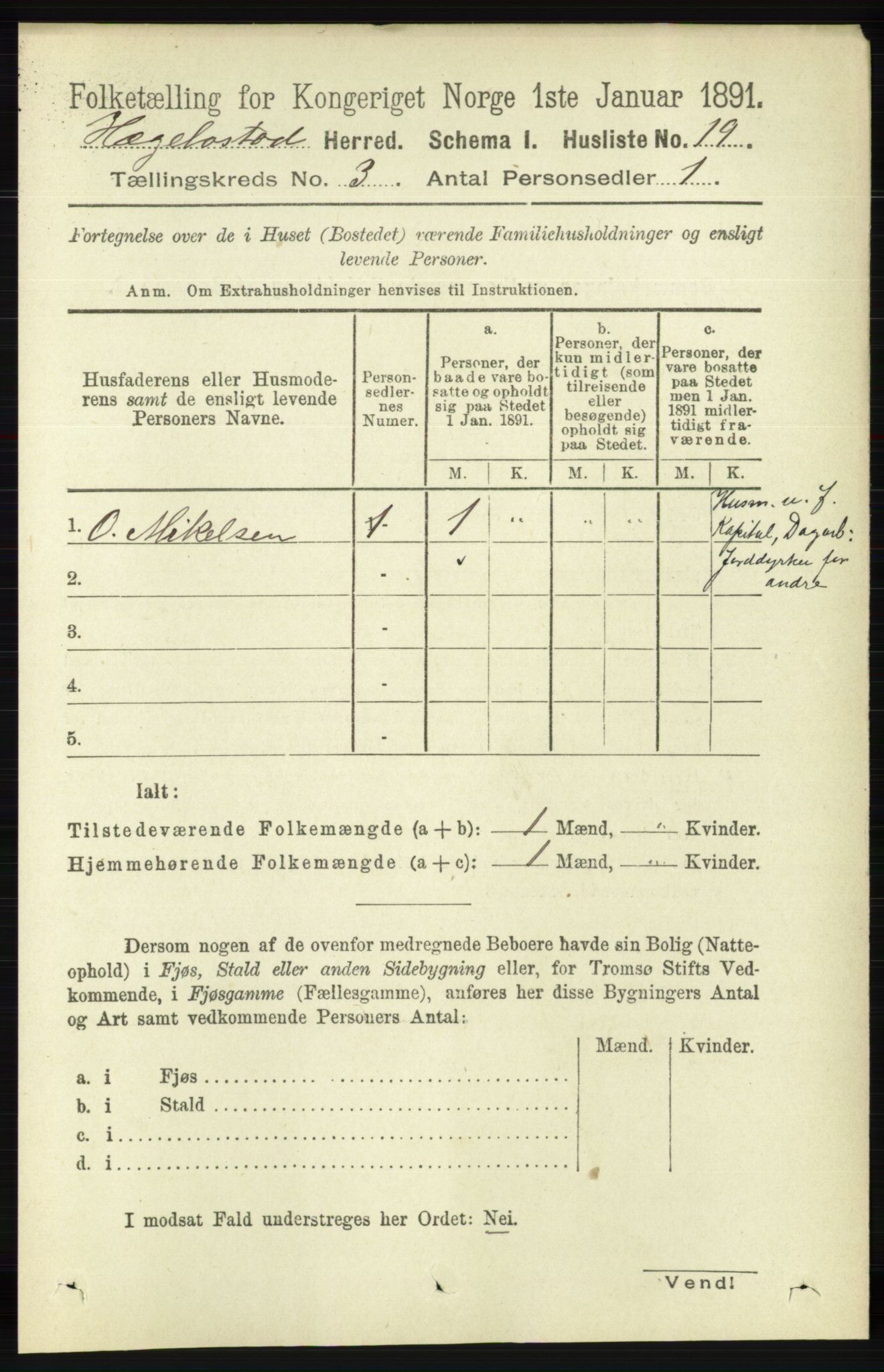 RA, 1891 census for 1034 Hægebostad, 1891, p. 836