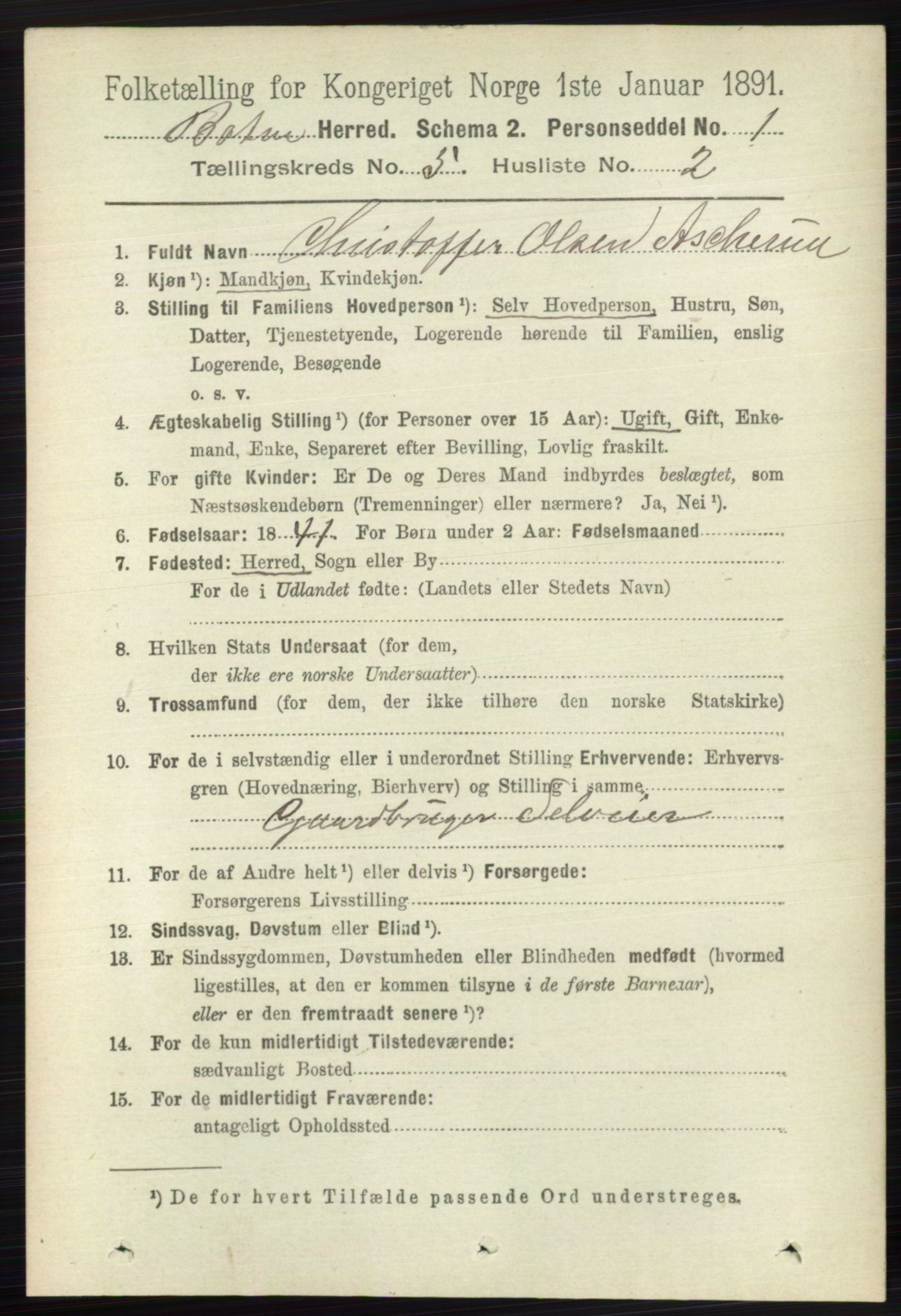 RA, 1891 census for 0715 Botne, 1891, p. 1957