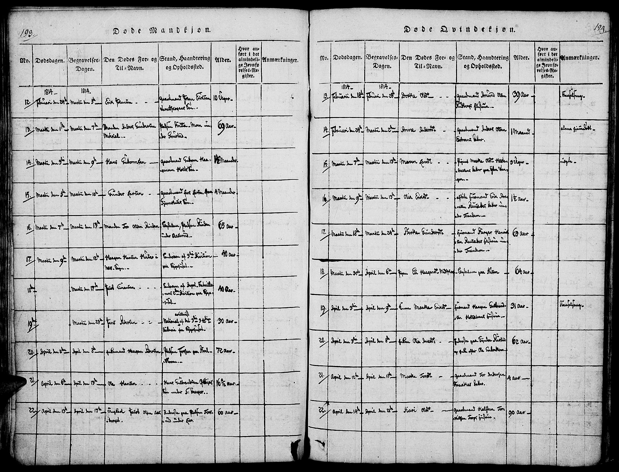 Vinger prestekontor, AV/SAH-PREST-024/H/Ha/Haa/L0006: Parish register (official) no. 6, 1814-1825, p. 193-194