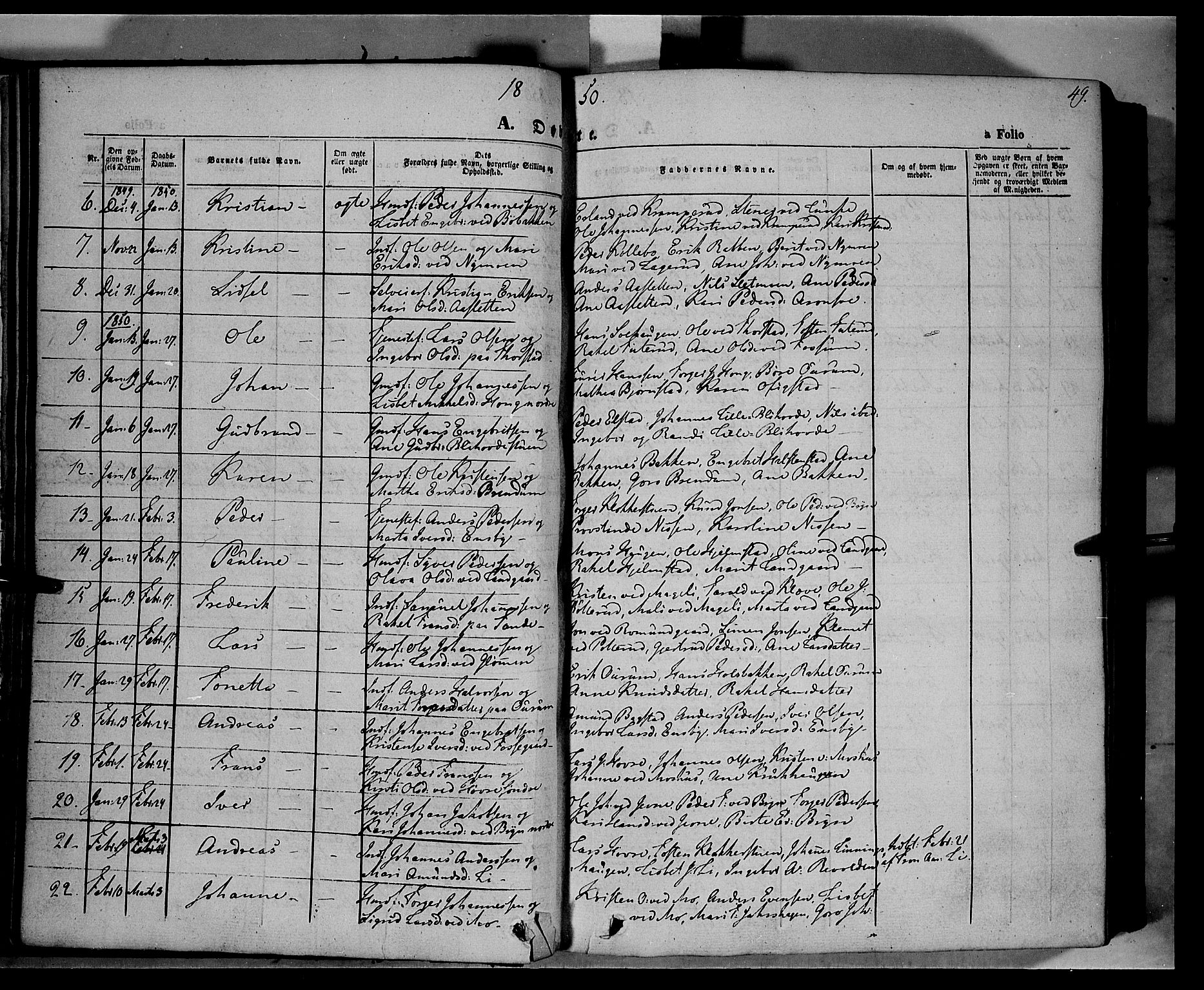 Øyer prestekontor, SAH/PREST-084/H/Ha/Haa/L0005: Parish register (official) no. 5, 1842-1857, p. 49