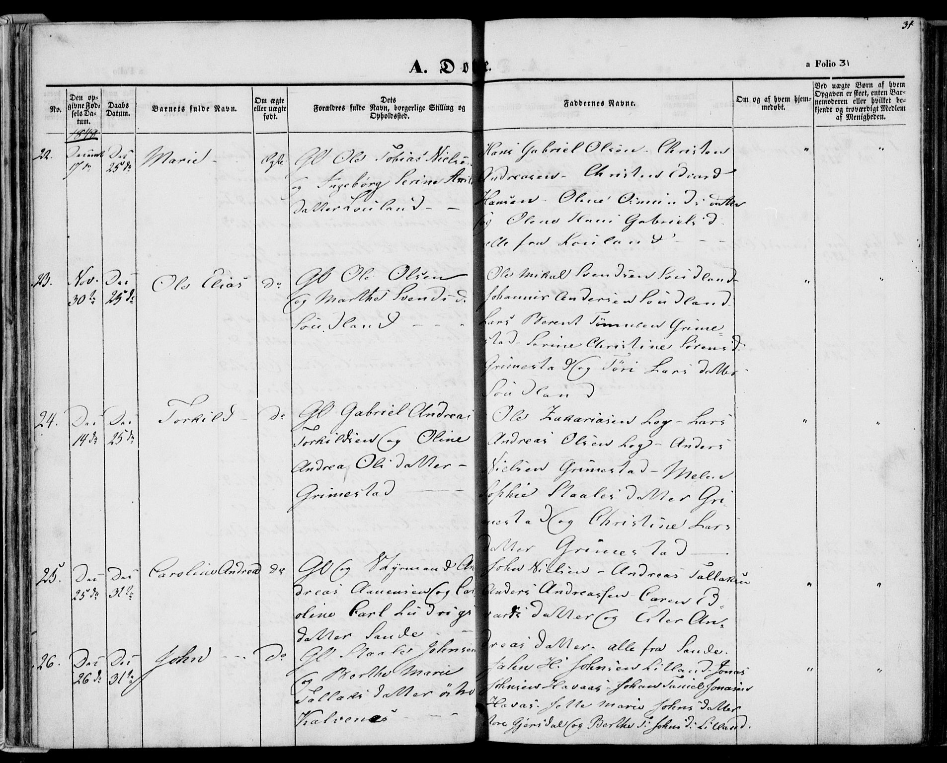 Herad sokneprestkontor, AV/SAK-1111-0018/F/Fa/Faa/L0004: Parish register (official) no. A 4, 1844-1853, p. 31