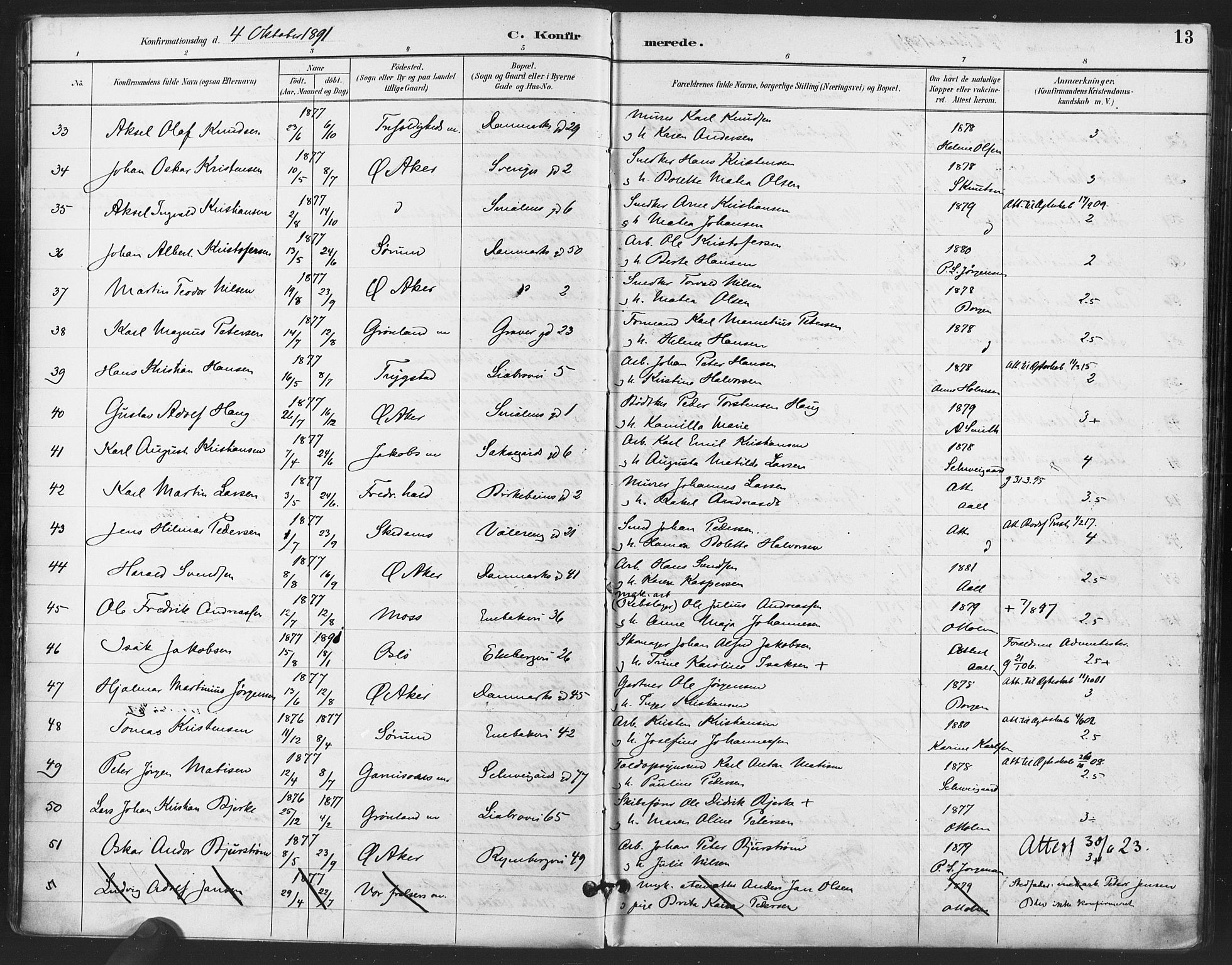 Gamlebyen prestekontor Kirkebøker, SAO/A-10884/F/Fa/L0008: Parish register (official) no. 8, 1891-1908, p. 13