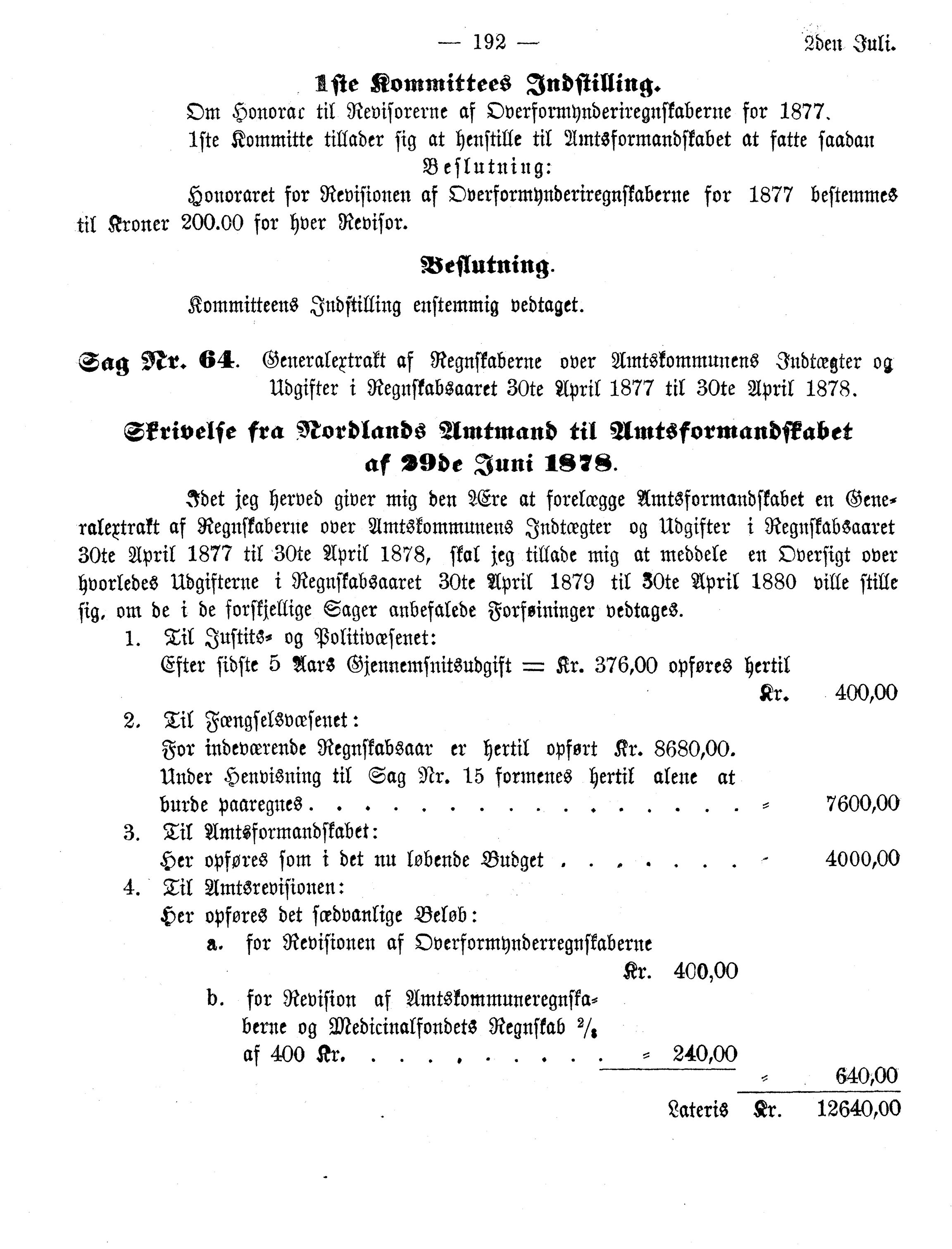 Nordland Fylkeskommune. Fylkestinget, AIN/NFK-17/176/A/Ac/L0010: Fylkestingsforhandlinger 1874-1880, 1874-1880