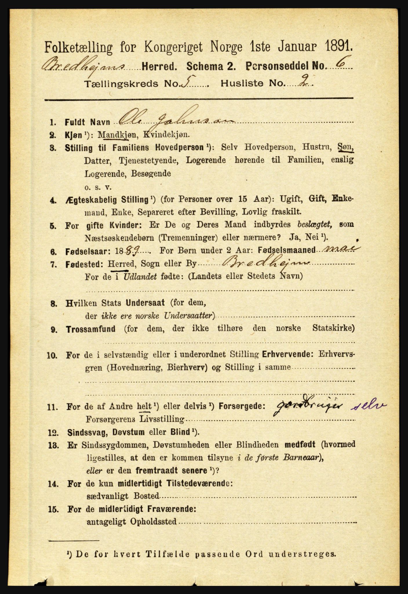 RA, 1891 census for 1446 Breim, 1891, p. 1750