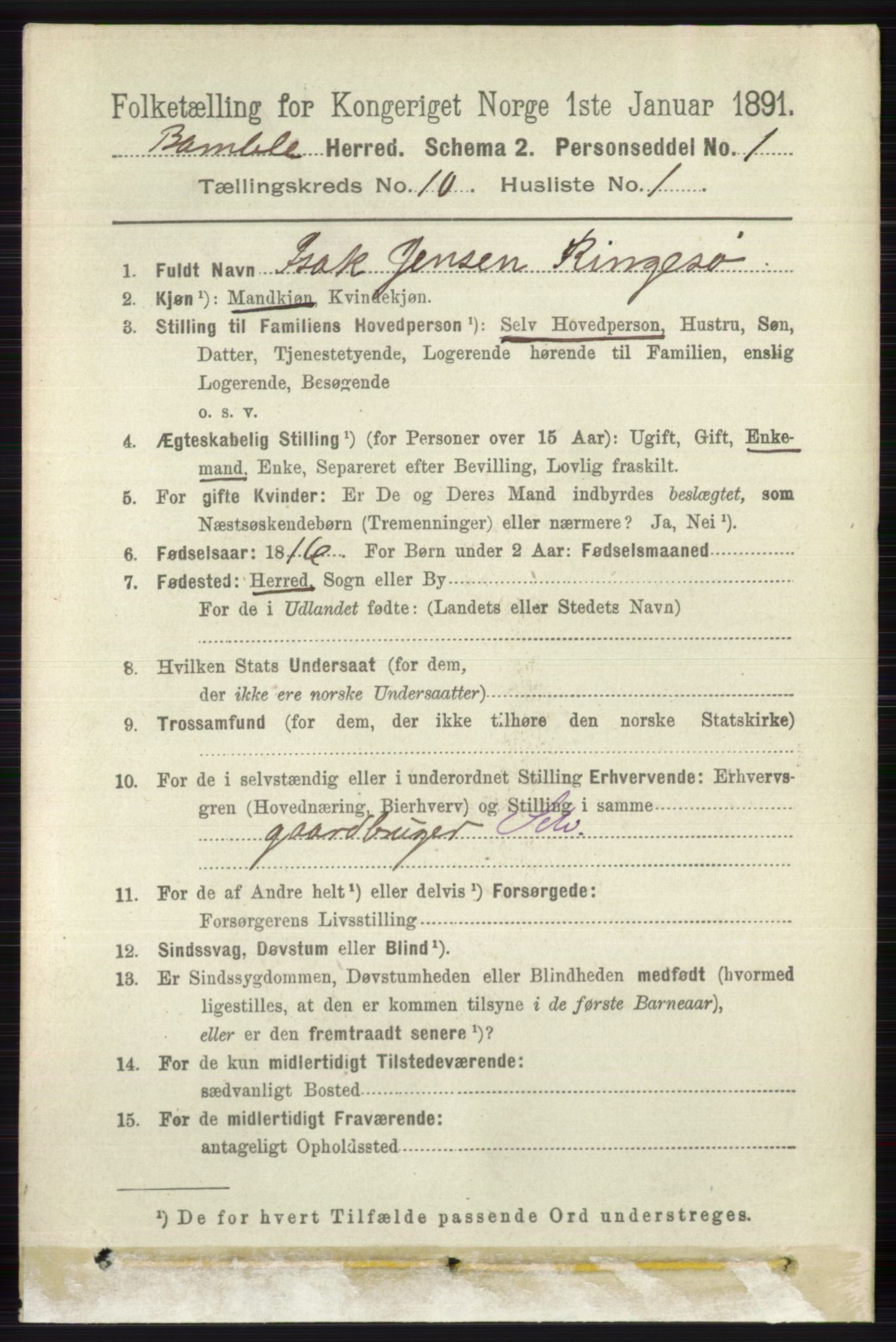 RA, 1891 census for 0814 Bamble, 1891, p. 5779