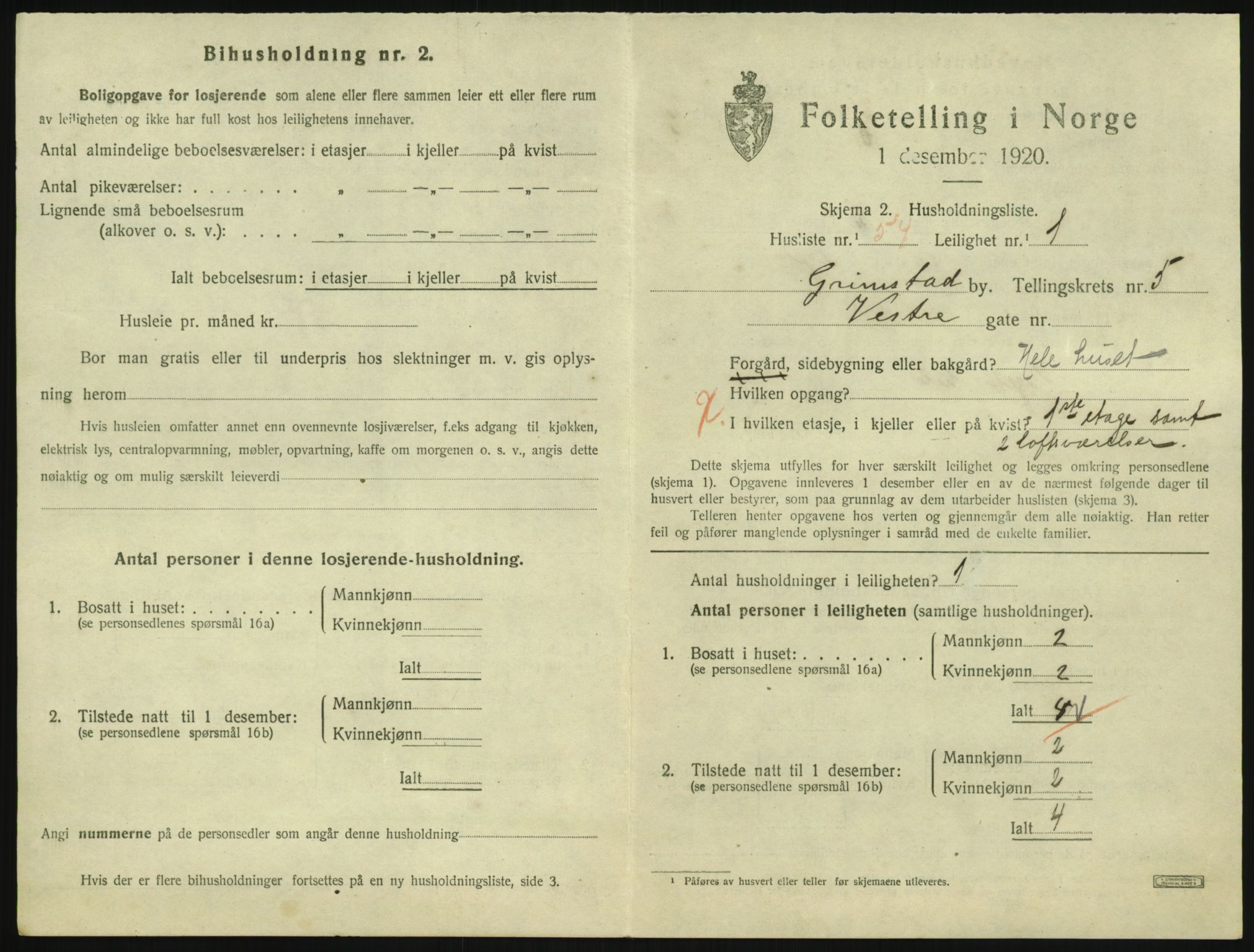 SAK, 1920 census for Grimstad, 1920, p. 2227