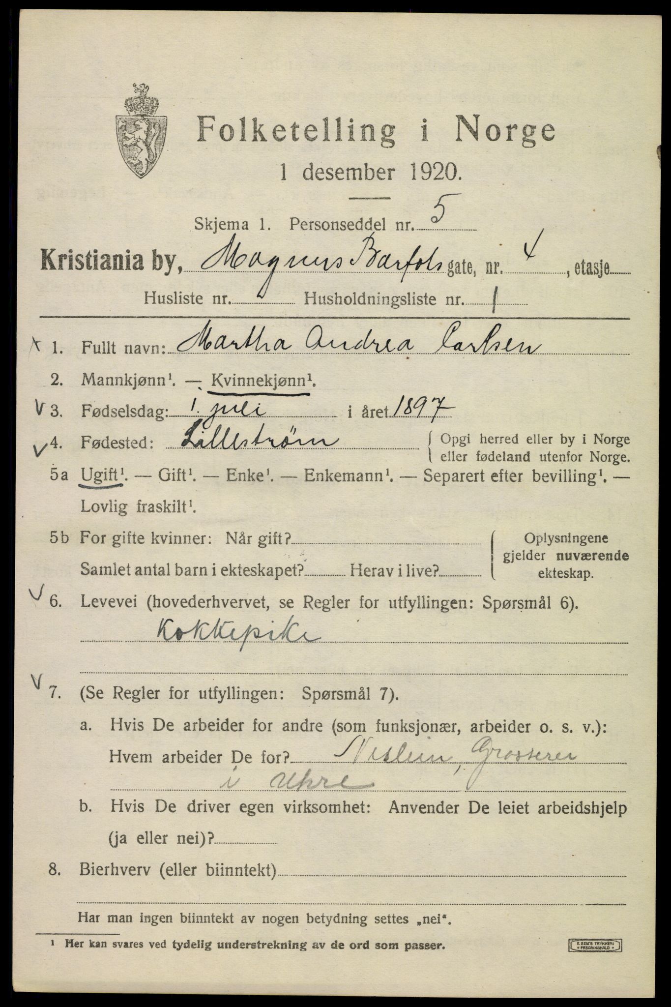 SAO, 1920 census for Kristiania, 1920, p. 369087