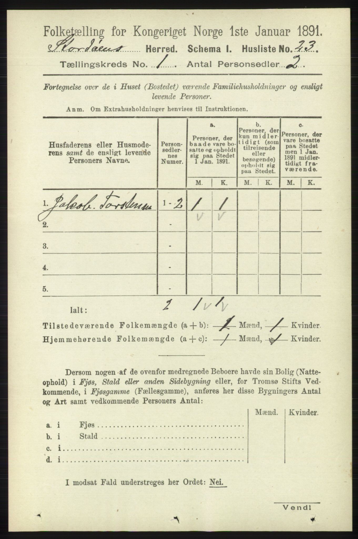 RA, 1891 census for 1221 Stord, 1891, p. 41