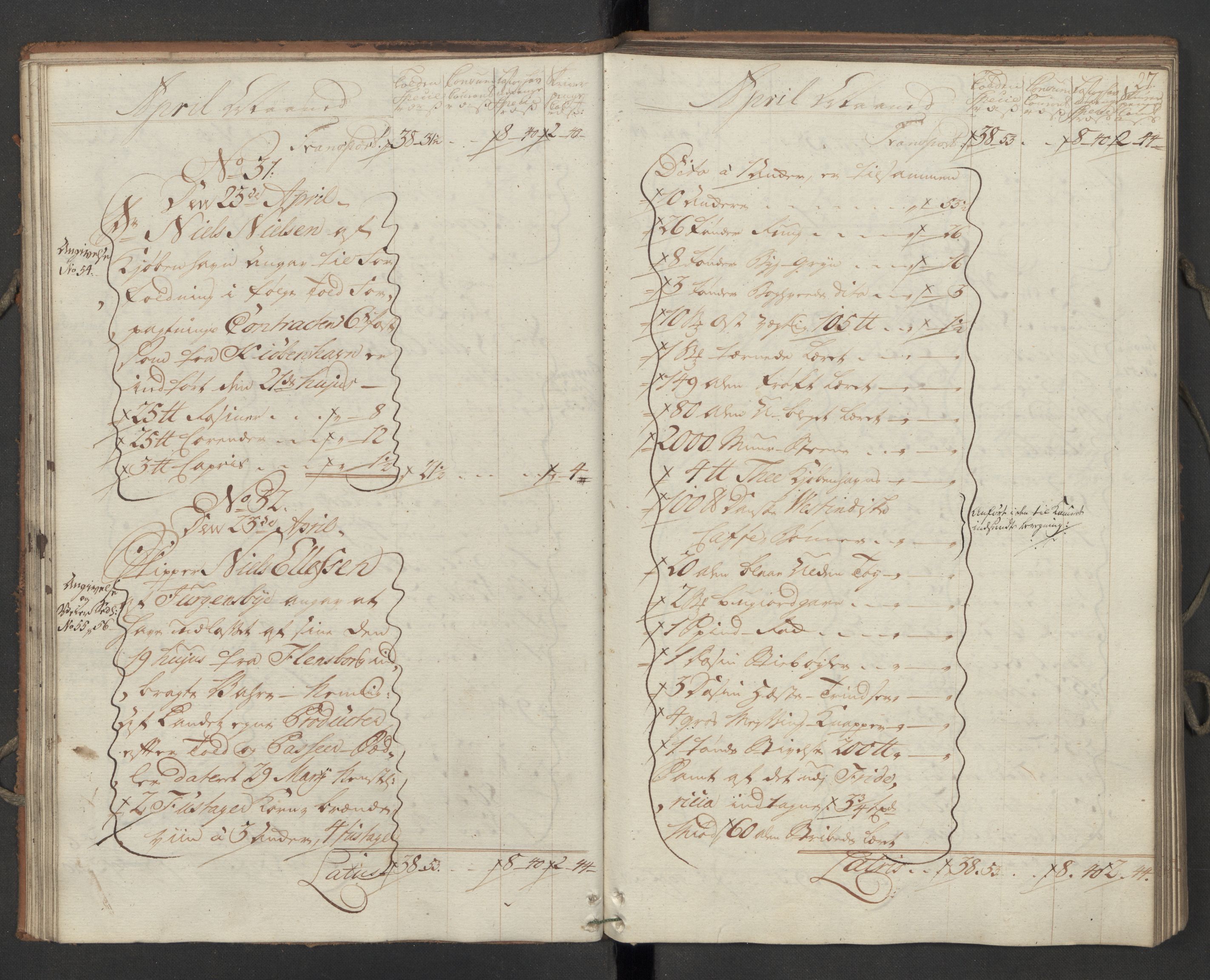 Generaltollkammeret, tollregnskaper, AV/RA-EA-5490/R09/L0033/0001: Tollregnskaper Holmestrand / Inngående hovedtollbok, 1762, p. 26b-27a