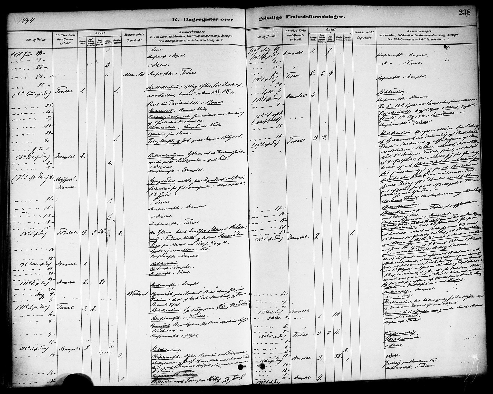 Drangedal kirkebøker, SAKO/A-258/F/Fa/L0011: Parish register (official) no. 11 /1, 1885-1894, p. 238