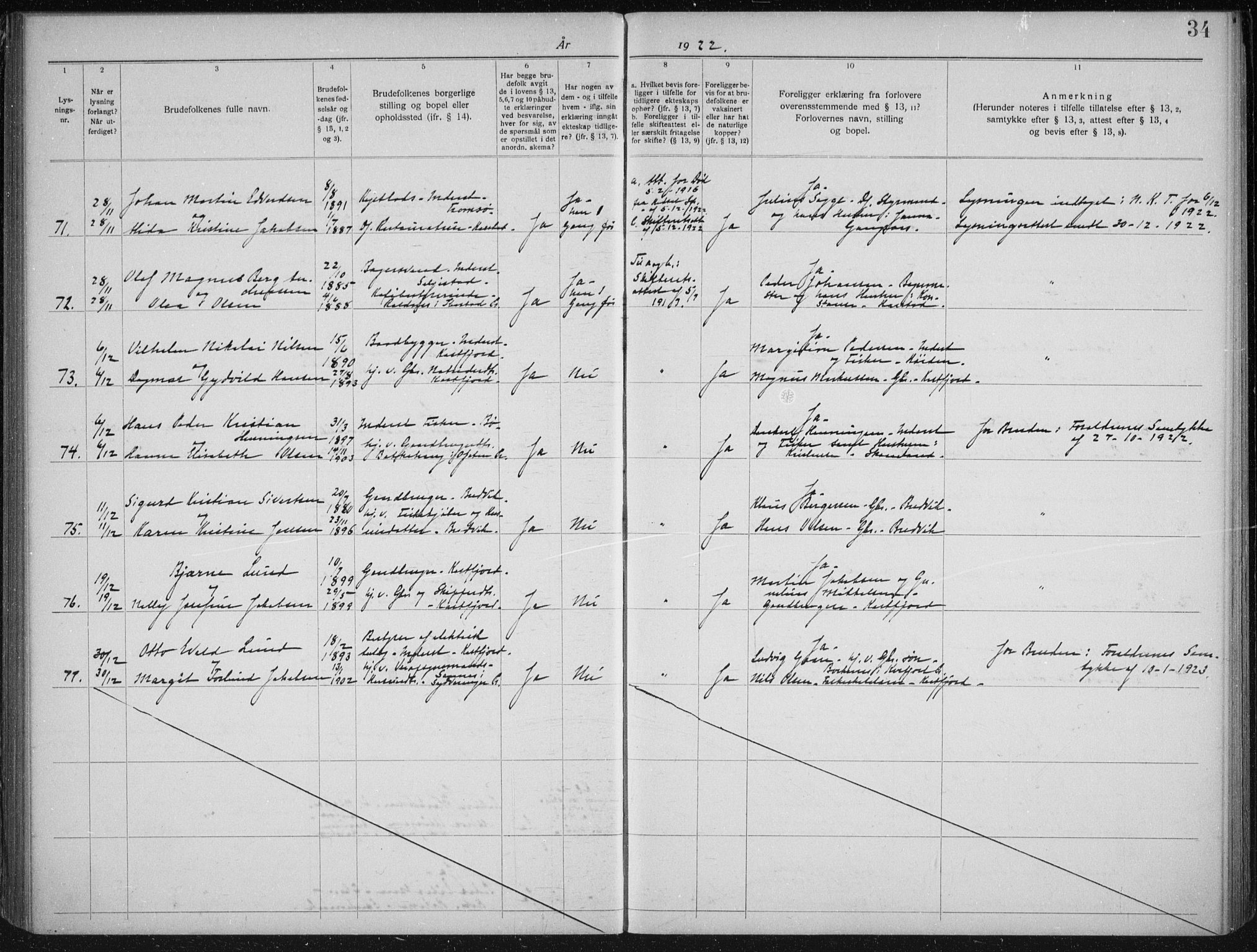 Trondenes sokneprestkontor, SATØ/S-1319/I/Ib/L0099: Banns register no. 99, 1919-1930, p. 34