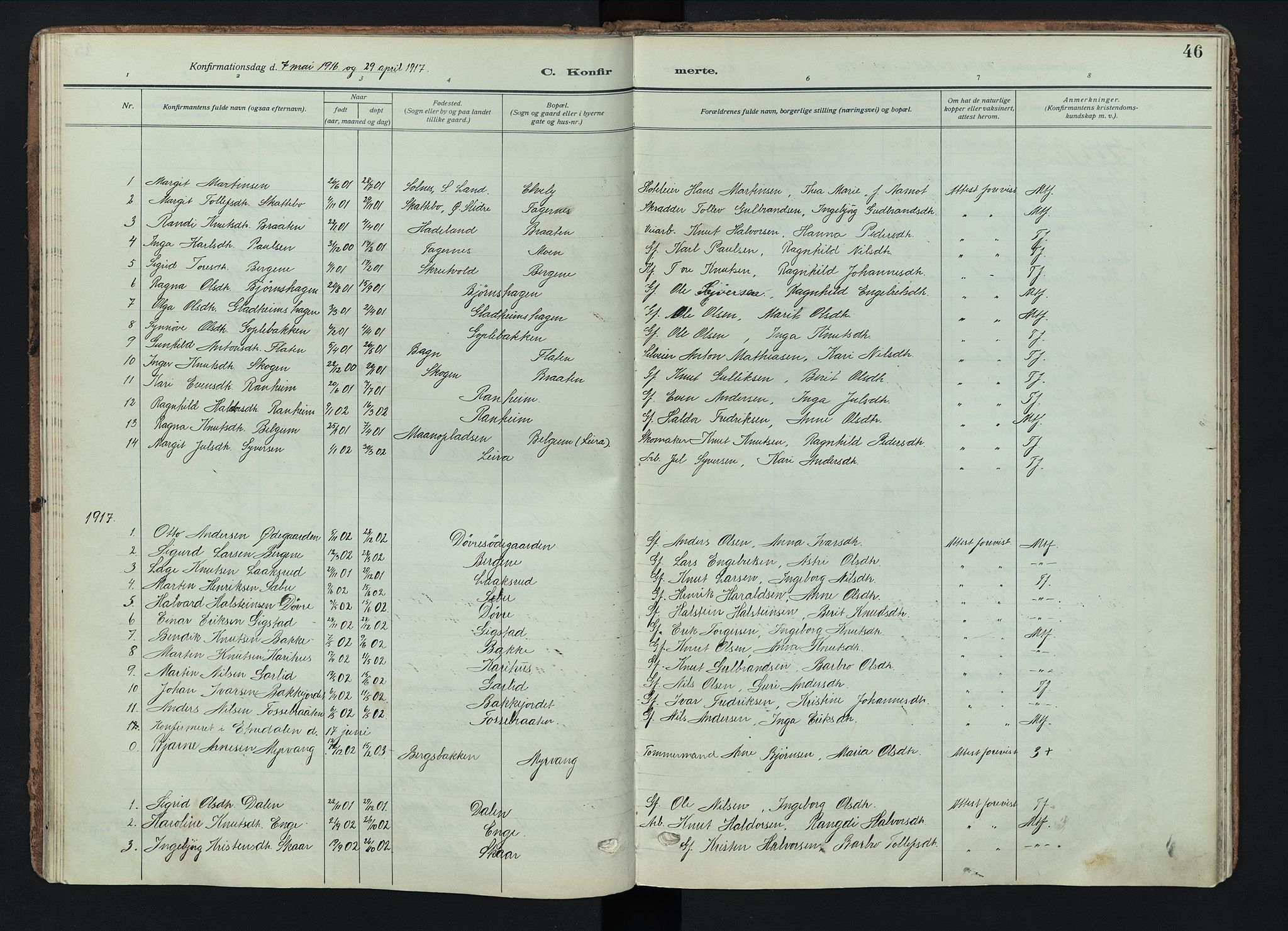 Nord-Aurdal prestekontor, SAH/PREST-132/H/Ha/Haa/L0018: Parish register (official) no. 18, 1915-1935, p. 46
